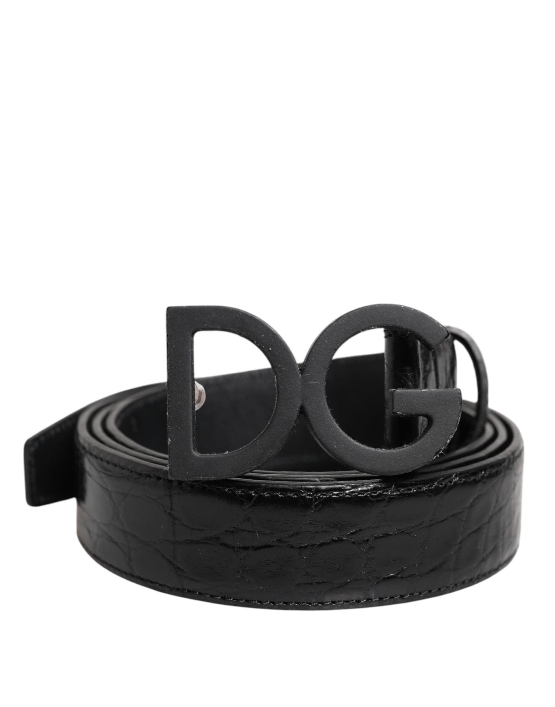 Dolce & Gabbana Black Leather Classic Metal DG Buckle Belt - 2