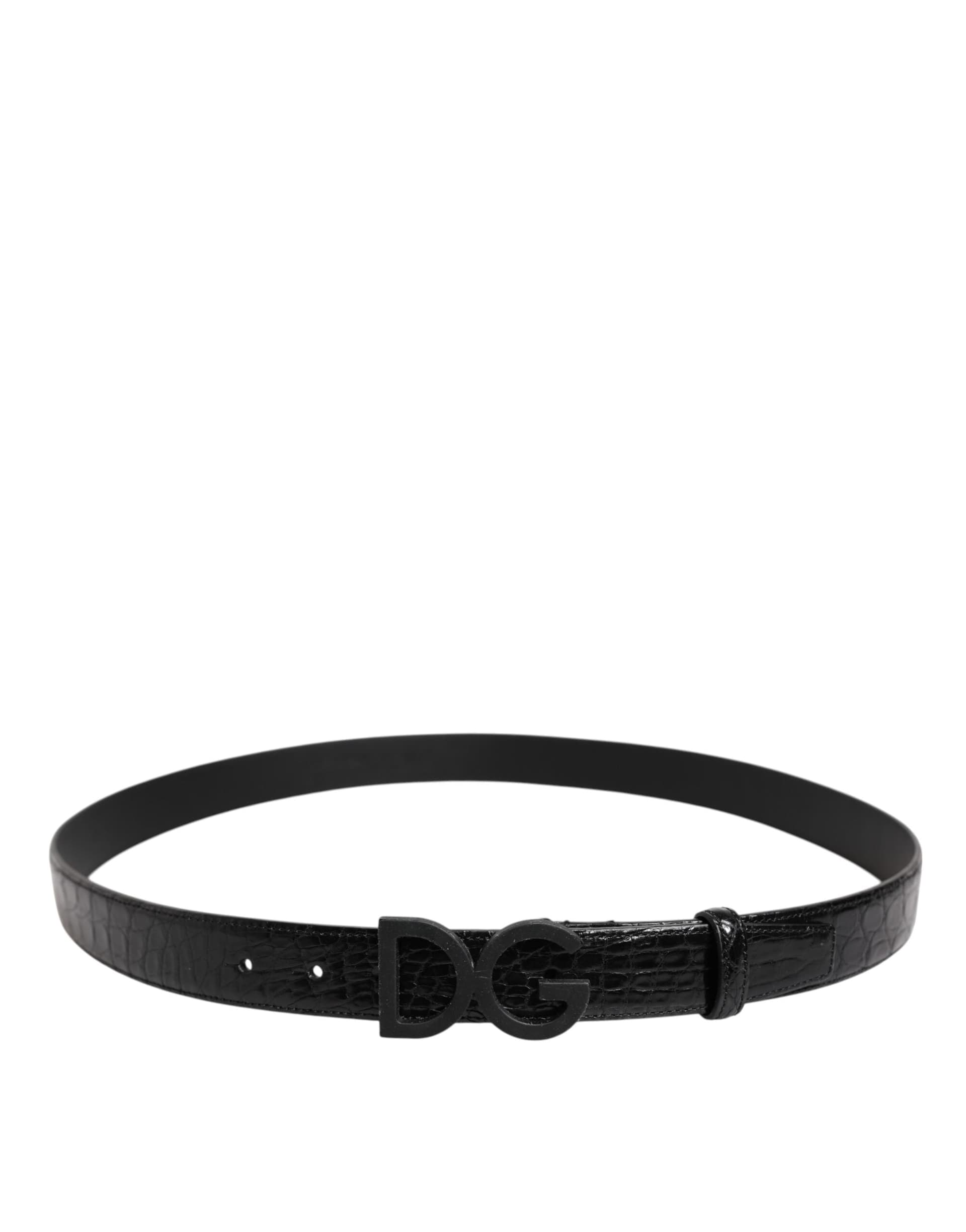 Dolce & Gabbana Black Leather Classic Metal DG Buckle Belt - 3