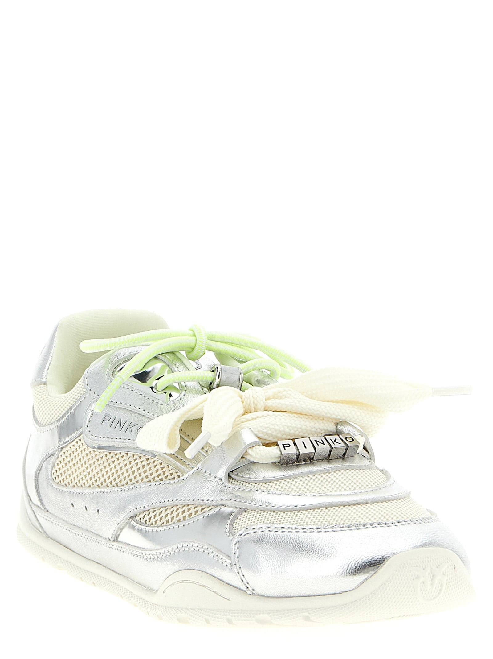 PINKO Silver Leather Athletic Sneakers - 2