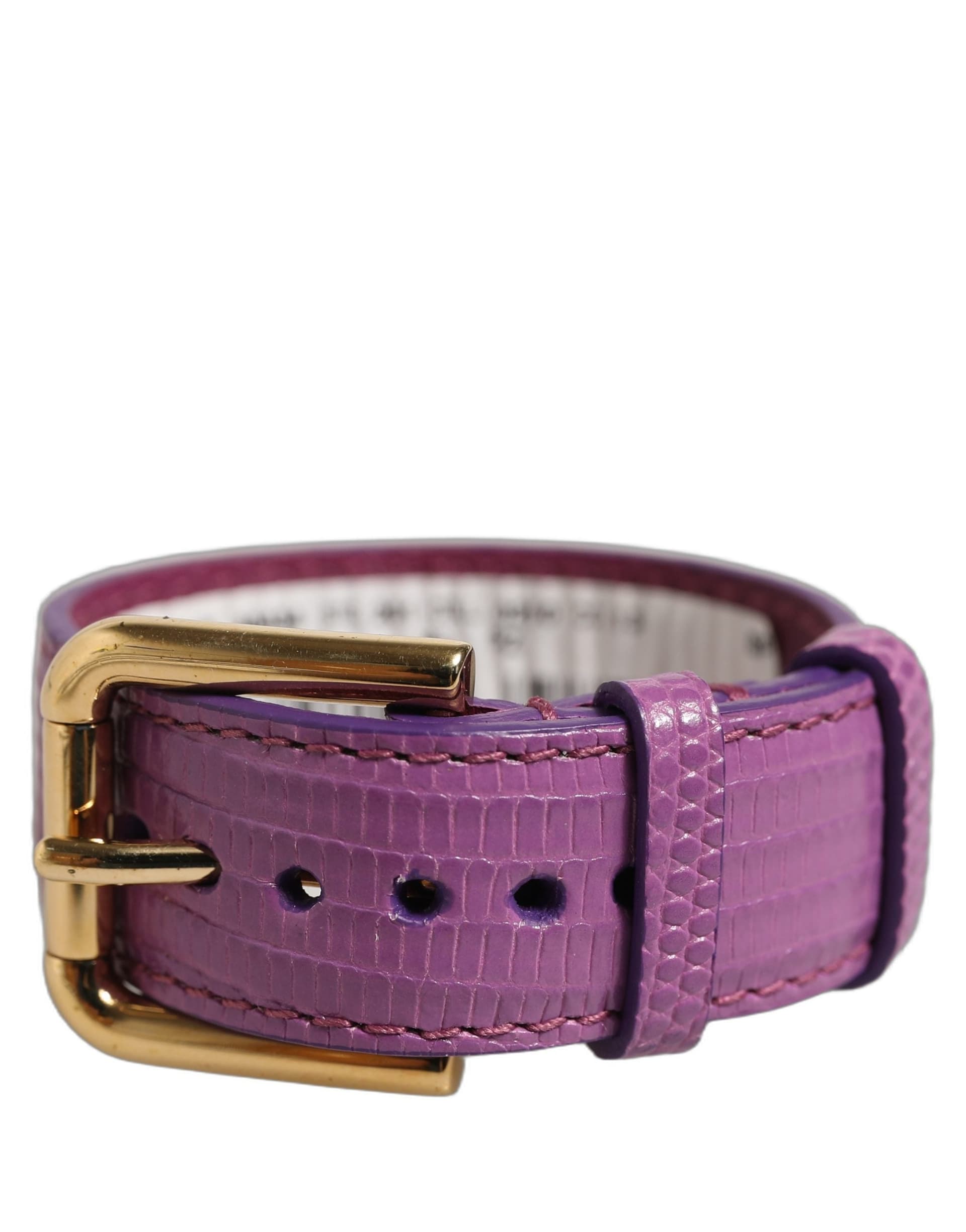 Dolce & Gabbana Purple Textured Leather Gold Buckle Belt Strap Bracelet - 2