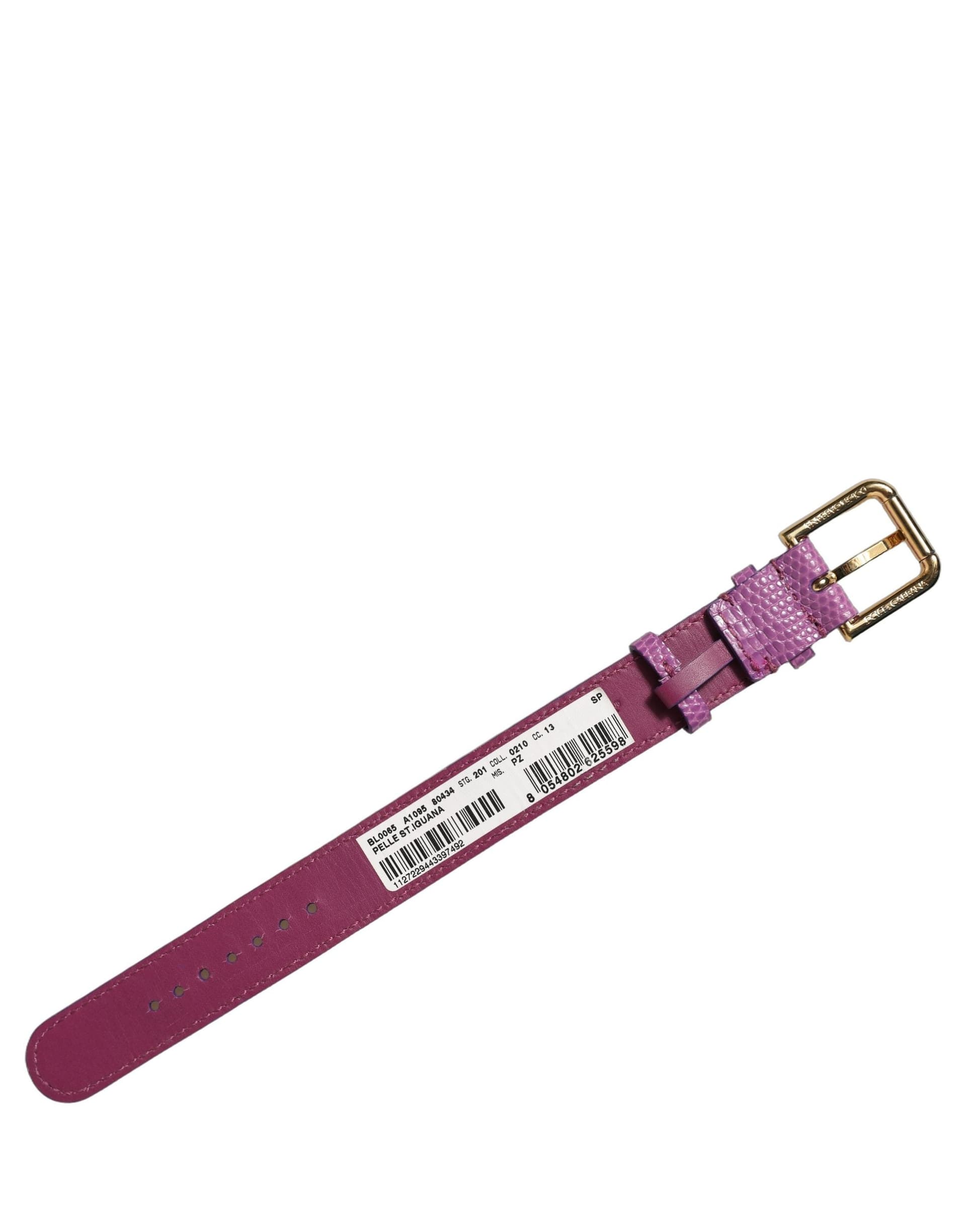 Dolce & Gabbana Purple Textured Leather Gold Buckle Belt Strap Bracelet - 4