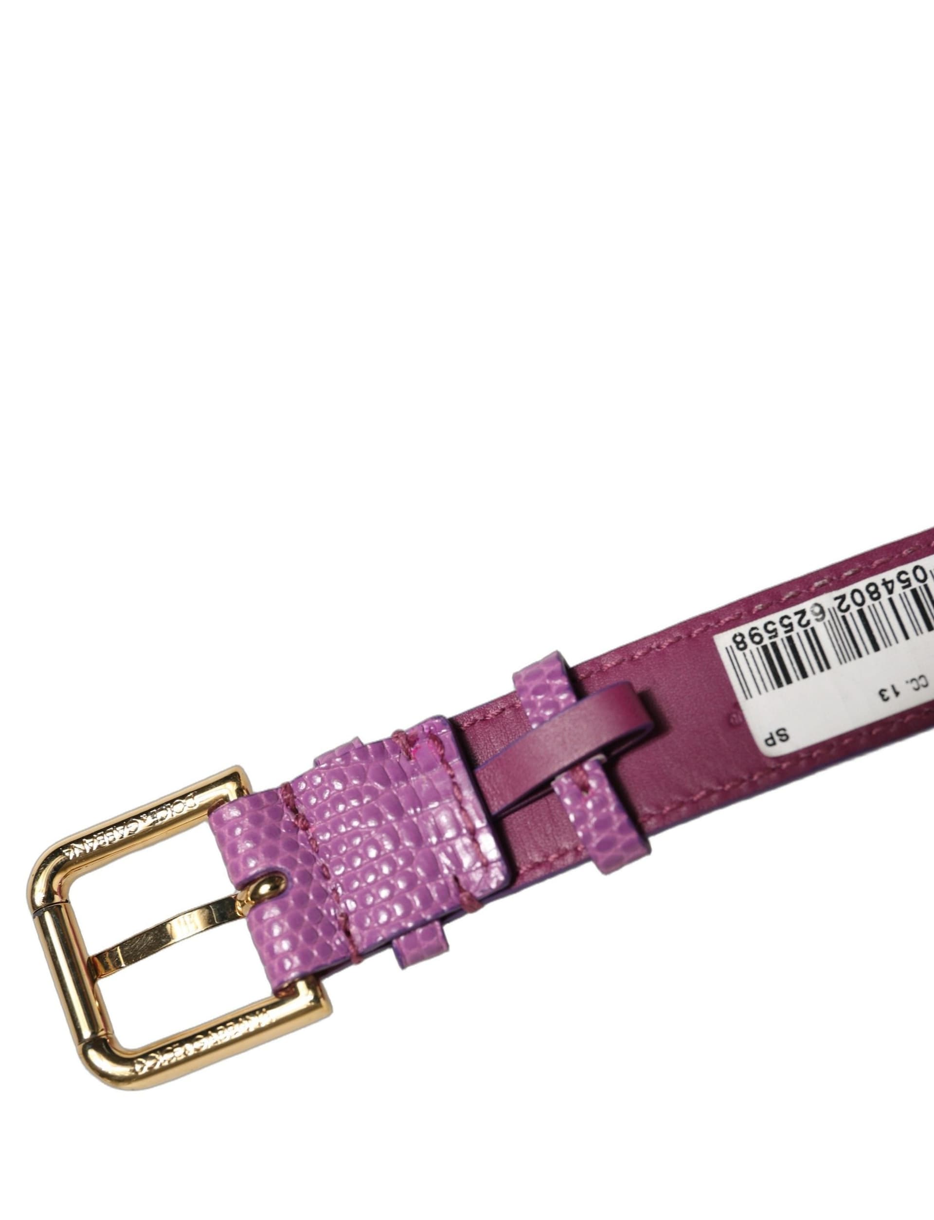 Dolce & Gabbana Purple Textured Leather Gold Buckle Belt Strap Bracelet - 6