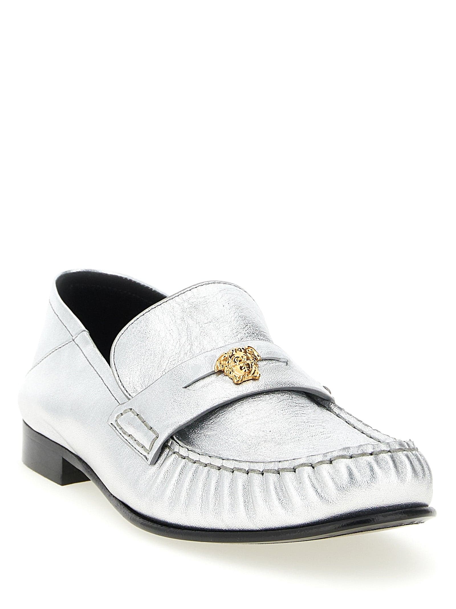 Versace Silver Lamb Leather Slip-On Loafers - 2