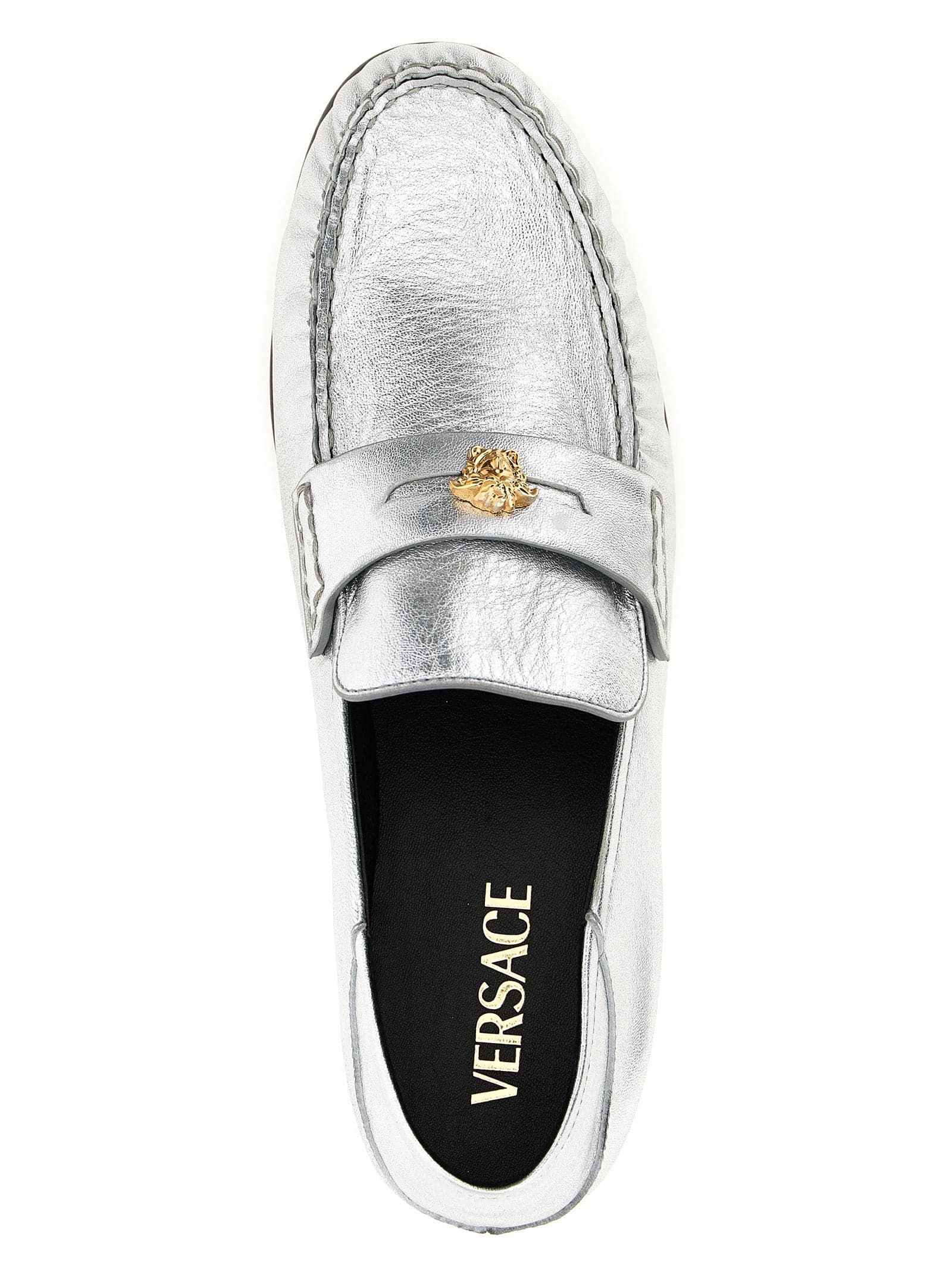 Versace Silver Lamb Leather Slip-On Loafers - 4