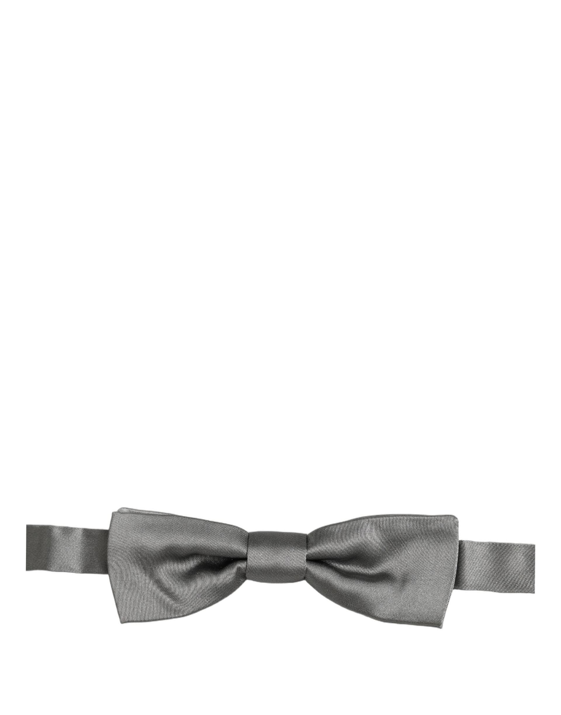 Dolce & Gabbana Men Gray 100% Silk Adjustable Neck Papillon Bow Tie - 2