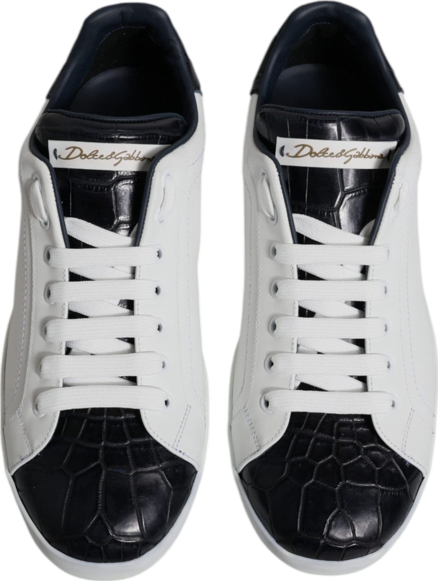 Dolce & Gabbana White Black Leather Portofino Sneakers Shoes - 2