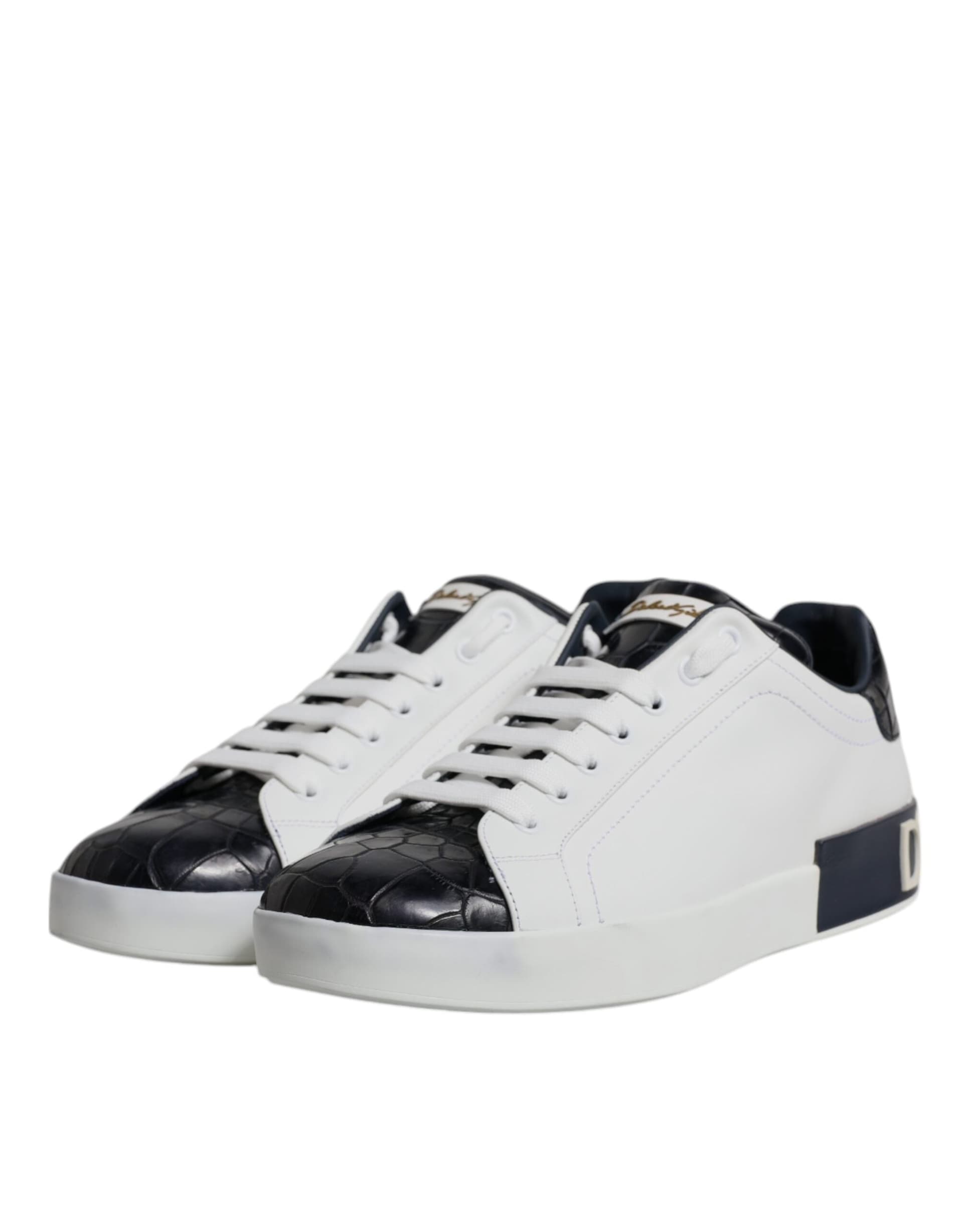 Dolce & Gabbana White Black Leather Portofino Sneakers Shoes - 3