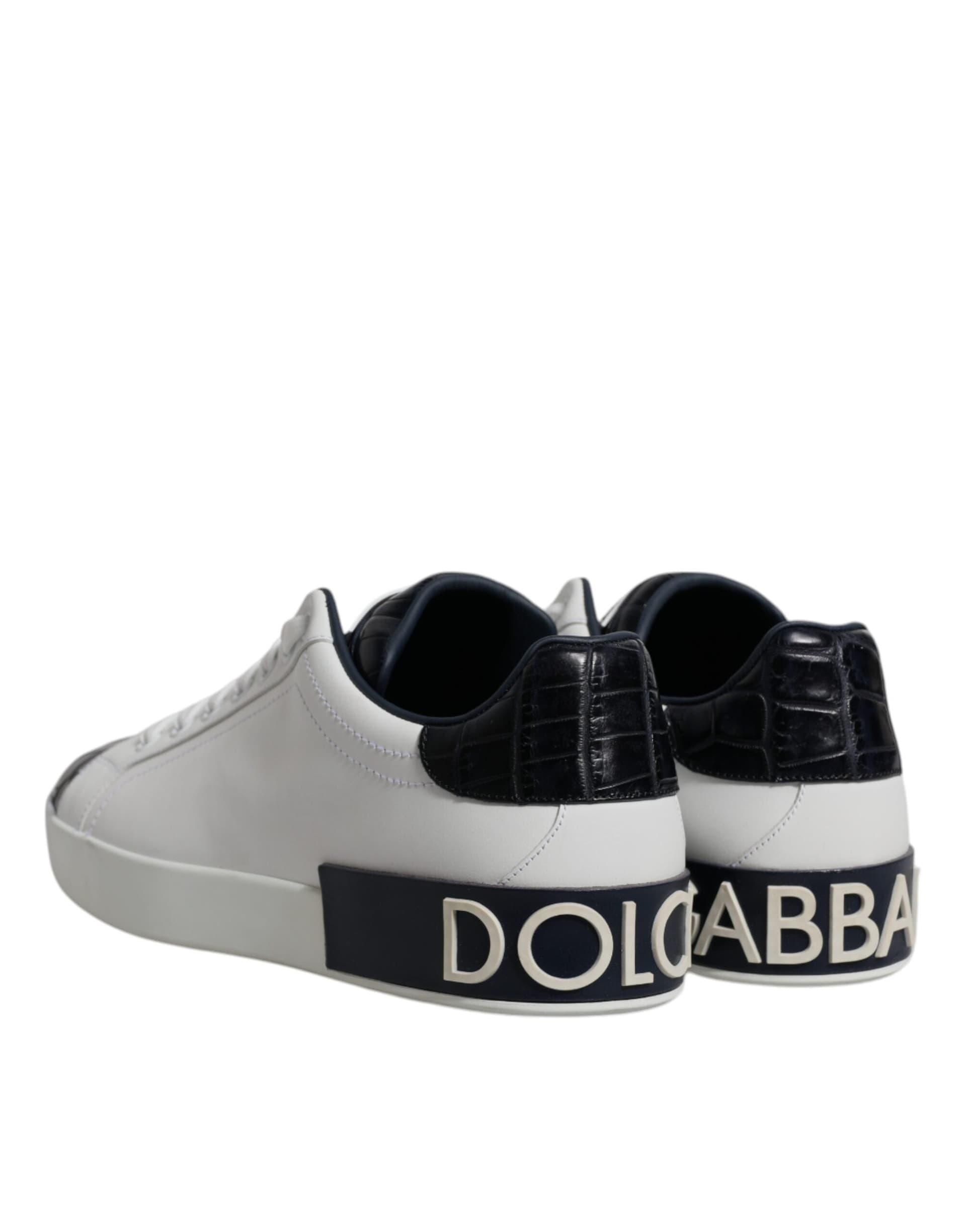 Dolce & Gabbana White Black Leather Portofino Sneakers Shoes - 4