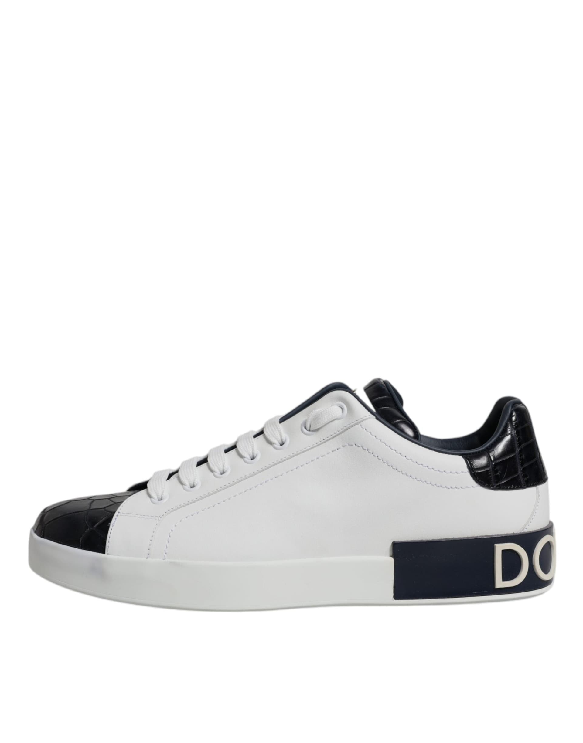 Dolce & Gabbana White Black Leather Portofino Sneakers Shoes - 5