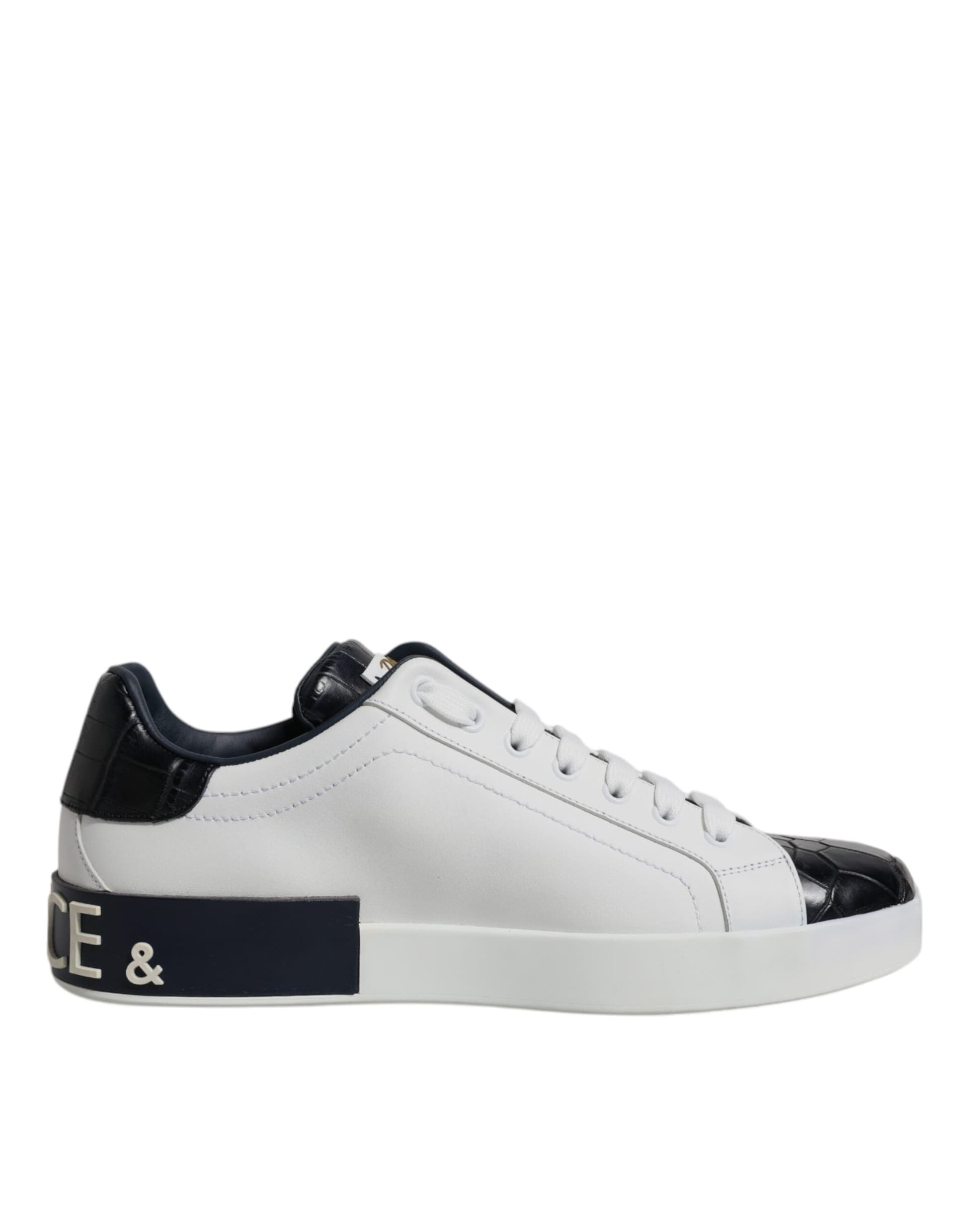 Dolce & Gabbana White Black Leather Portofino Sneakers Shoes - 7