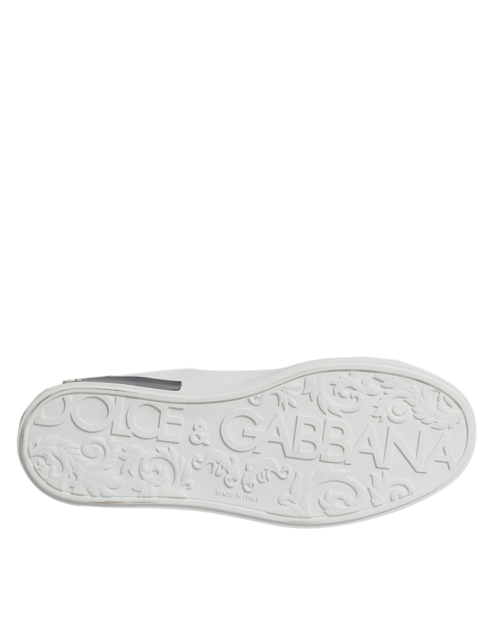 Dolce & Gabbana White Black Leather Portofino Sneakers Shoes - 8
