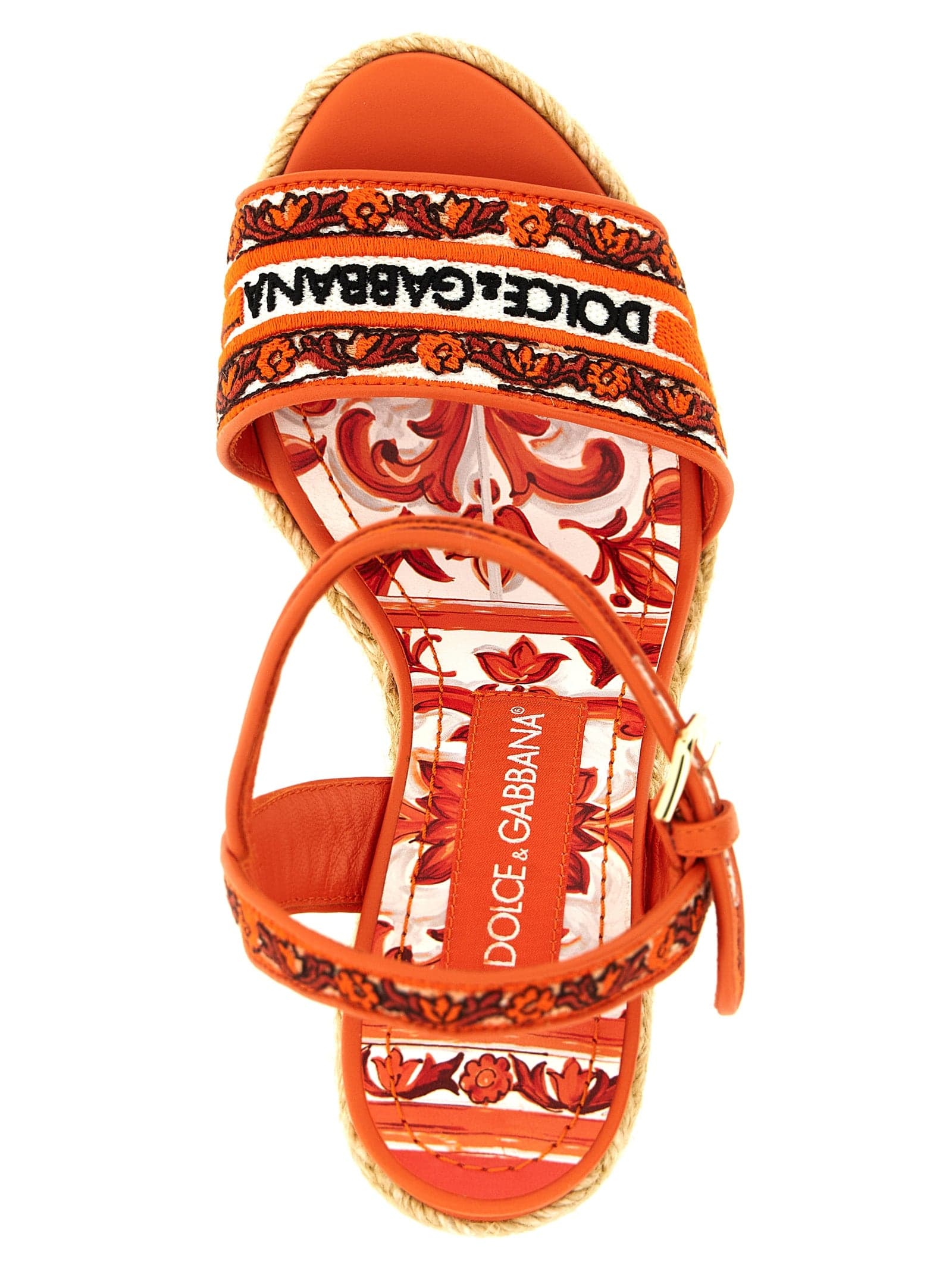 Dolce & Gabbana Orange Cotton Wedge Sandals - 4