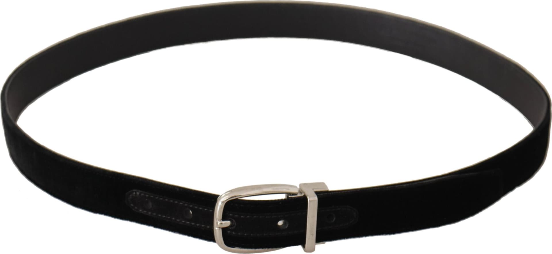 Dolce & Gabbana Black Casual Velvet Silver Tone Metal Buckle Belt - 2