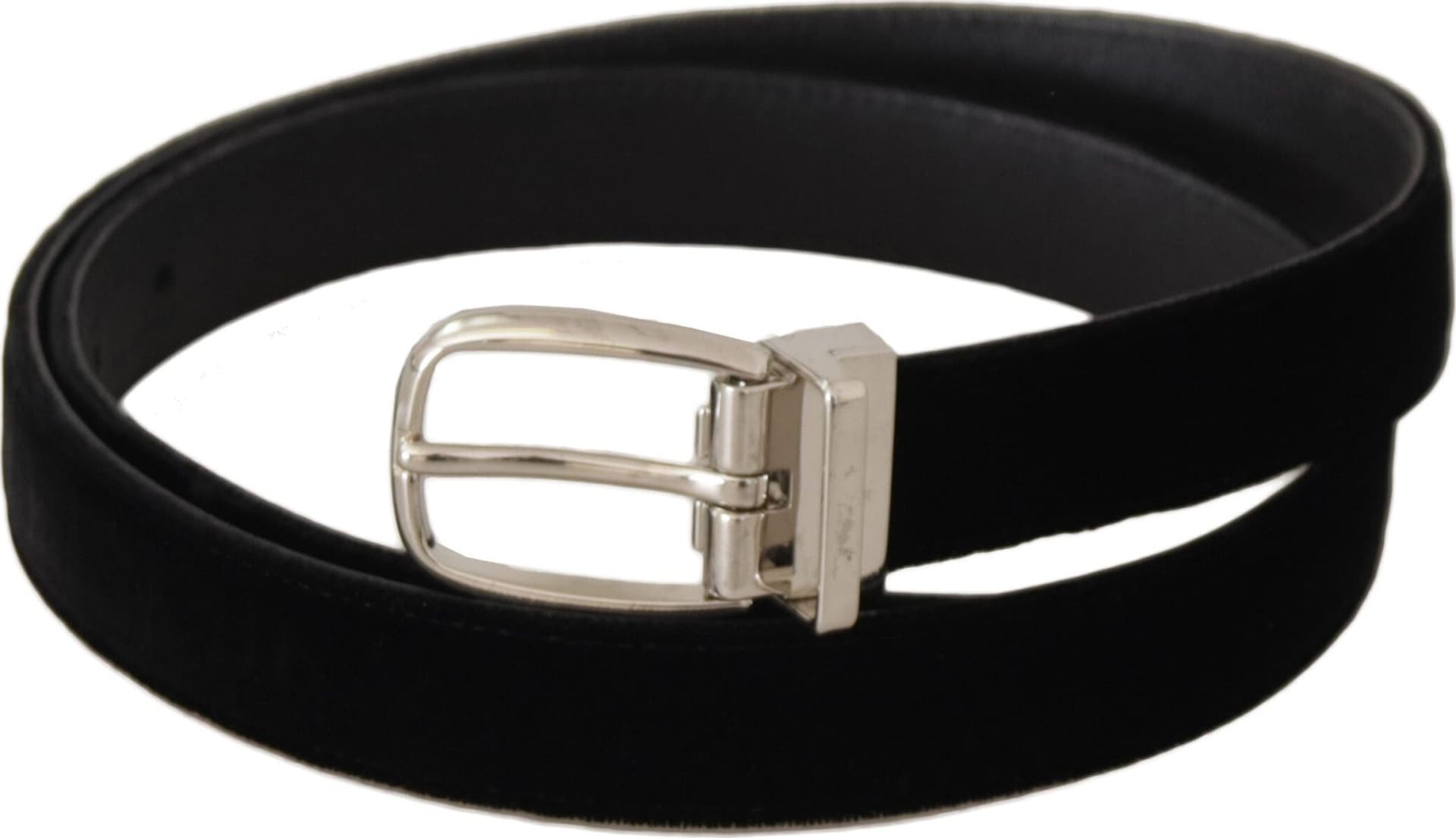 Dolce & Gabbana Black Casual Velvet Silver Tone Metal Buckle Belt - 2