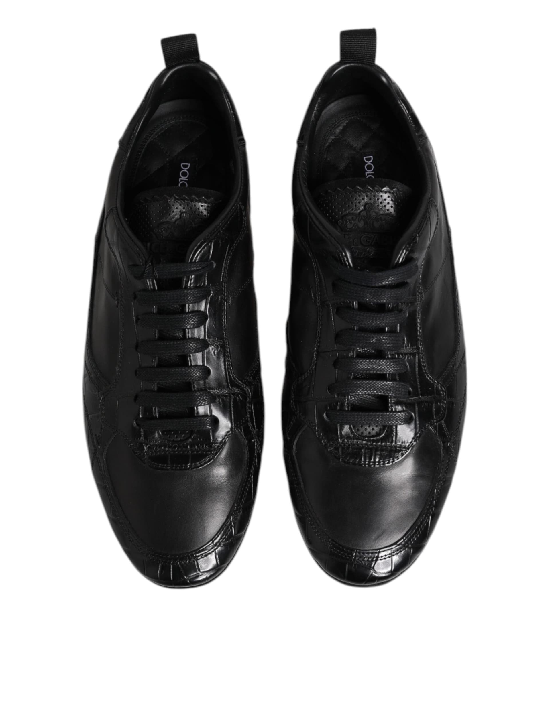 Dolce & Gabbana Black Exotic Leather Low Top Sneakers Shoes - 2