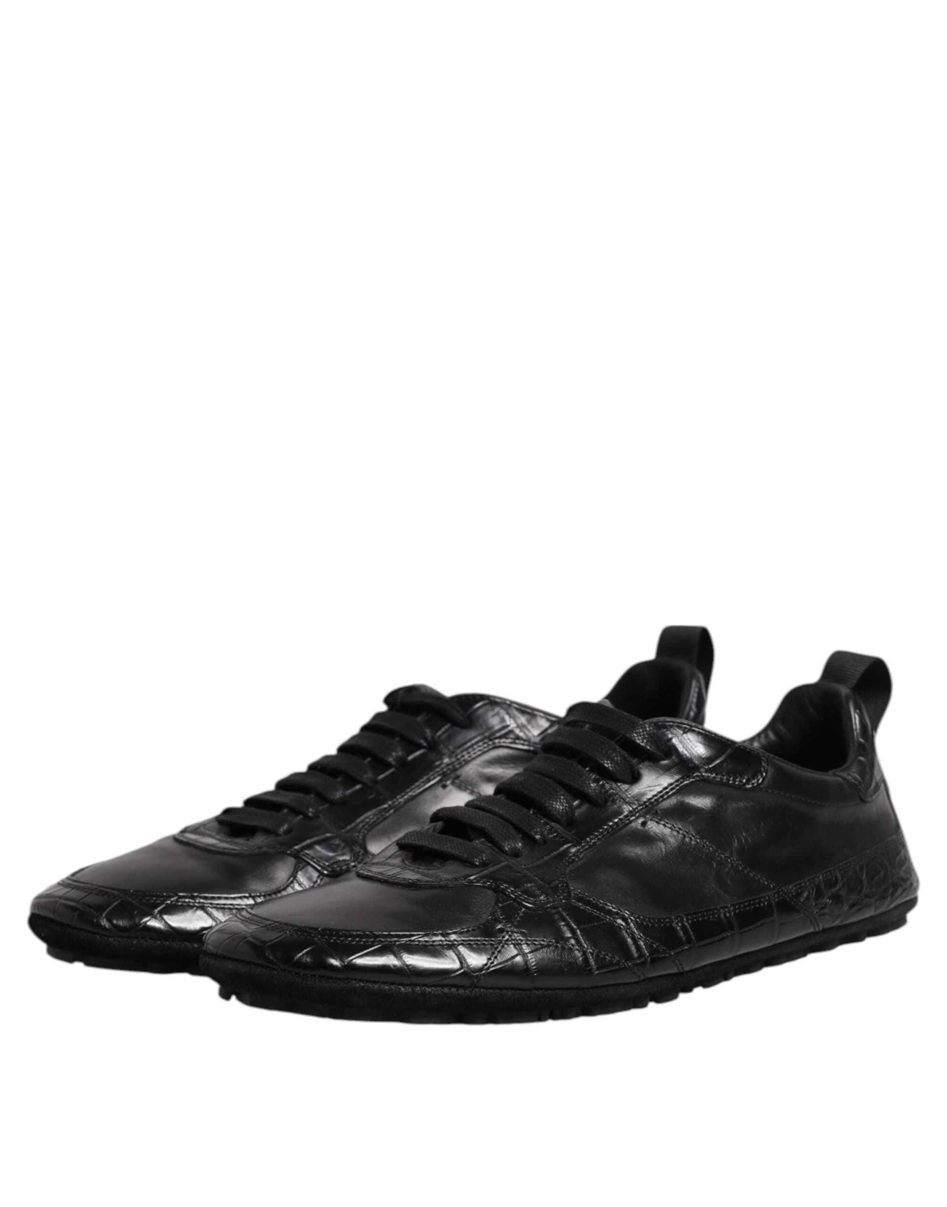 Dolce & Gabbana Black Exotic Leather Low Top Sneakers Shoes - 3