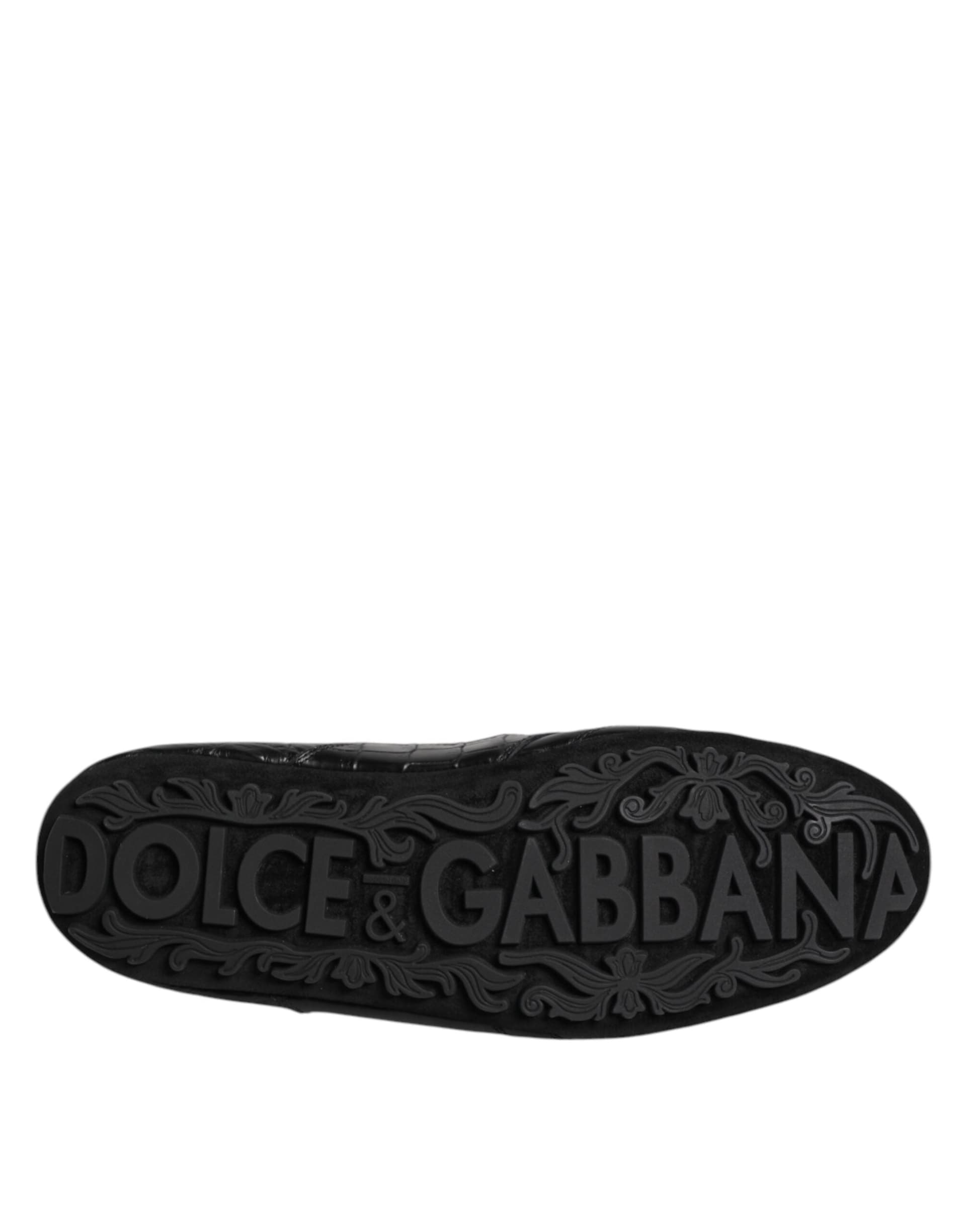 Dolce & Gabbana Black Exotic Leather Low Top Sneakers Shoes - 8