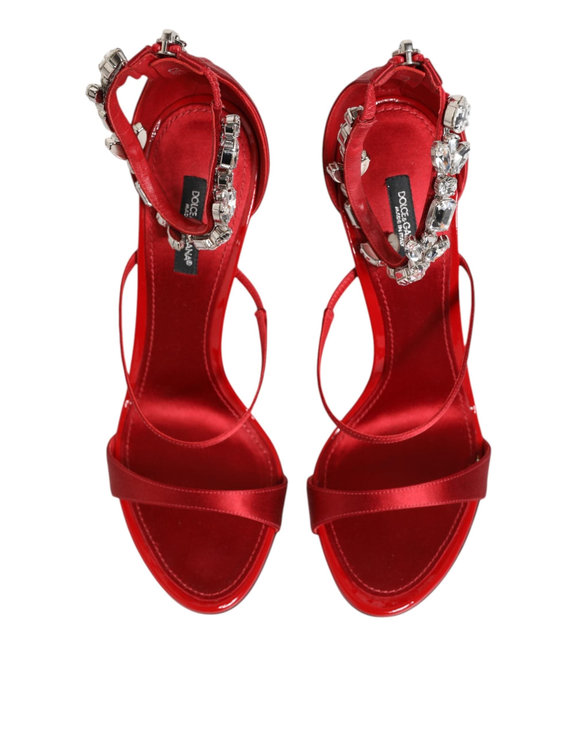 Dolce & Gabbana Red Satin Crystals Keira Sandals Heels Shoes - 2