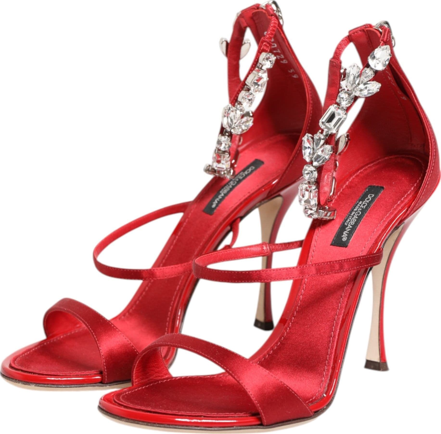 Dolce & Gabbana Red Satin Crystals Keira Sandals Heels Shoes - 3