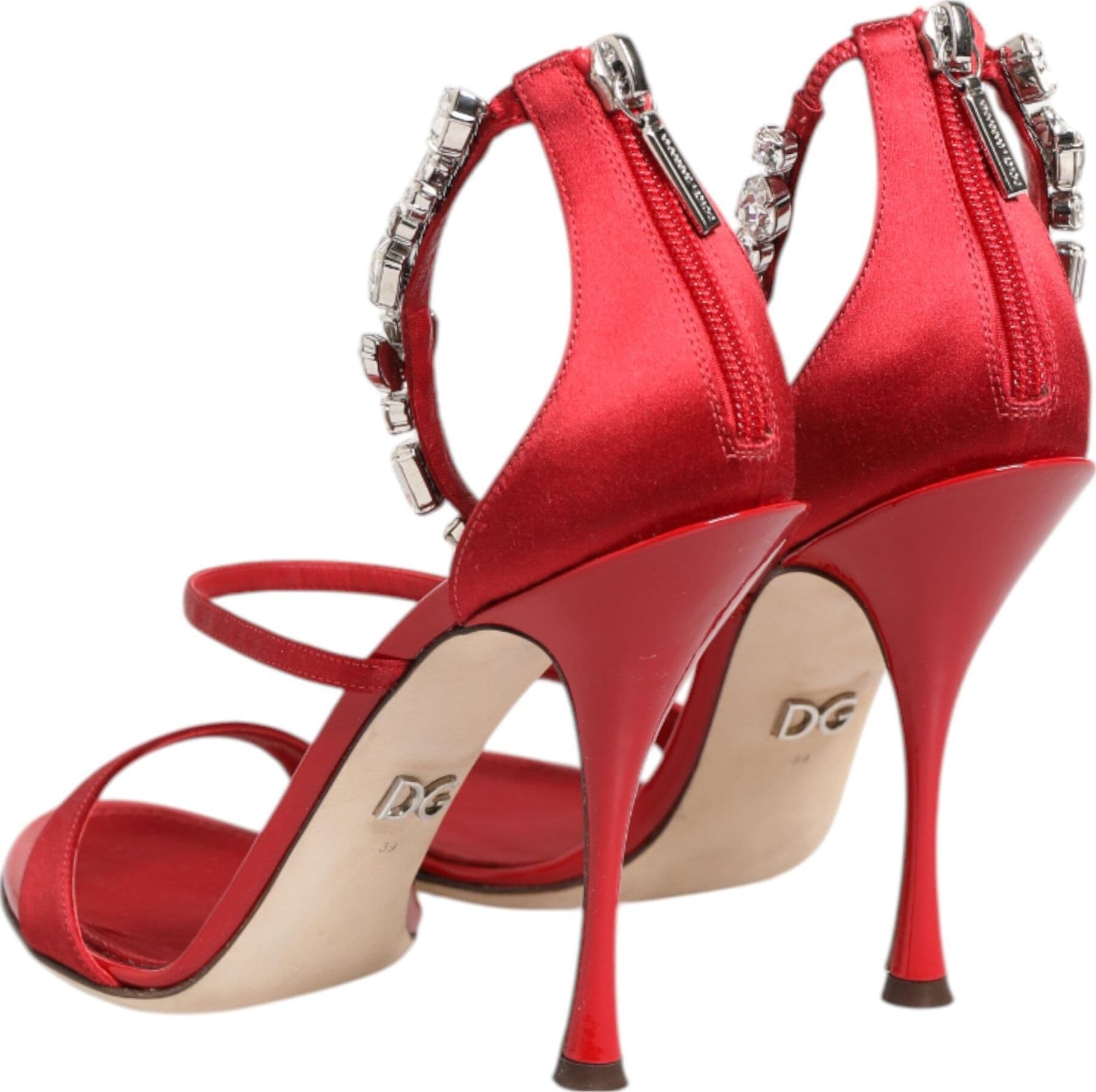 Dolce & Gabbana Red Satin Crystals Keira Sandals Heels Shoes - 4