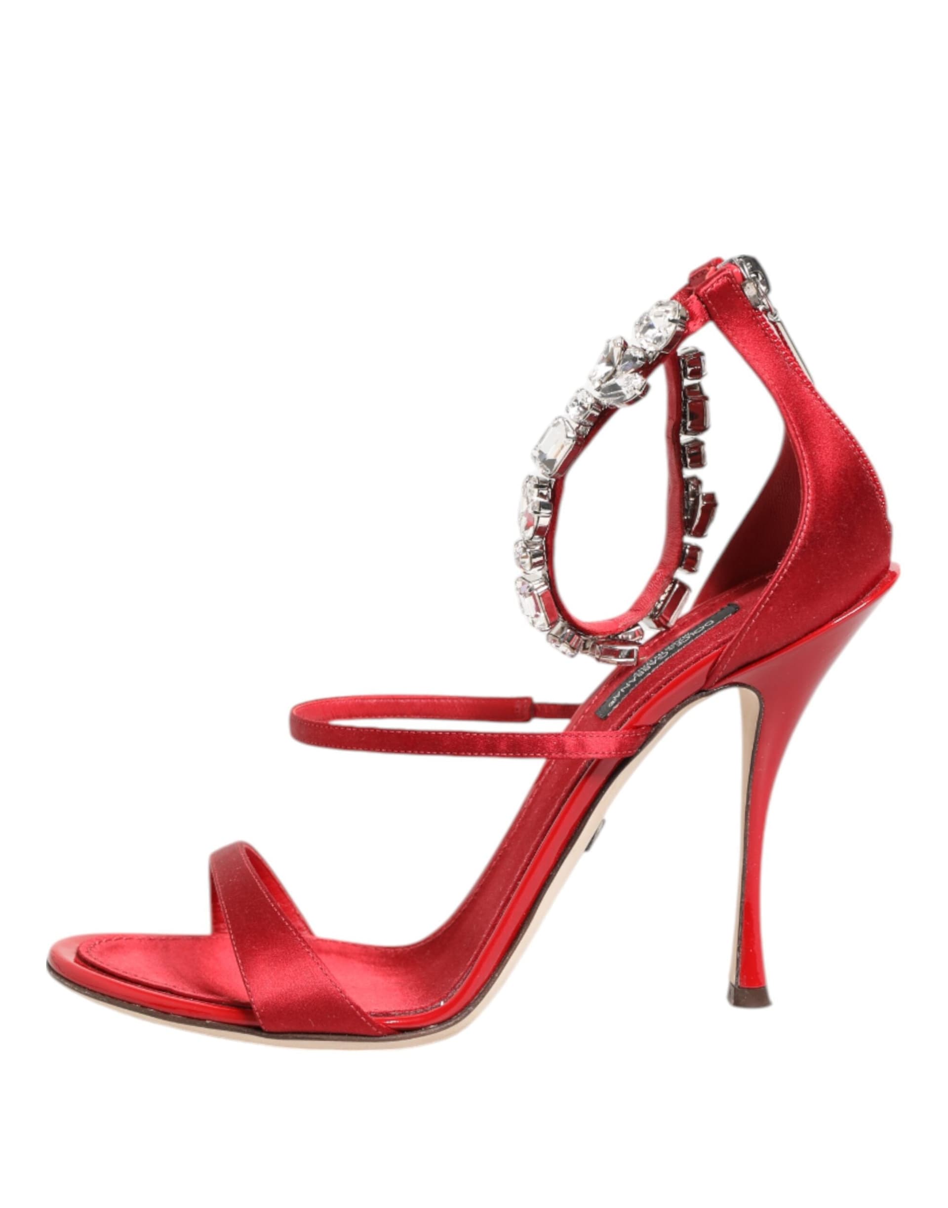 Dolce & Gabbana Red Satin Crystals Keira Sandals Heels Shoes - 5