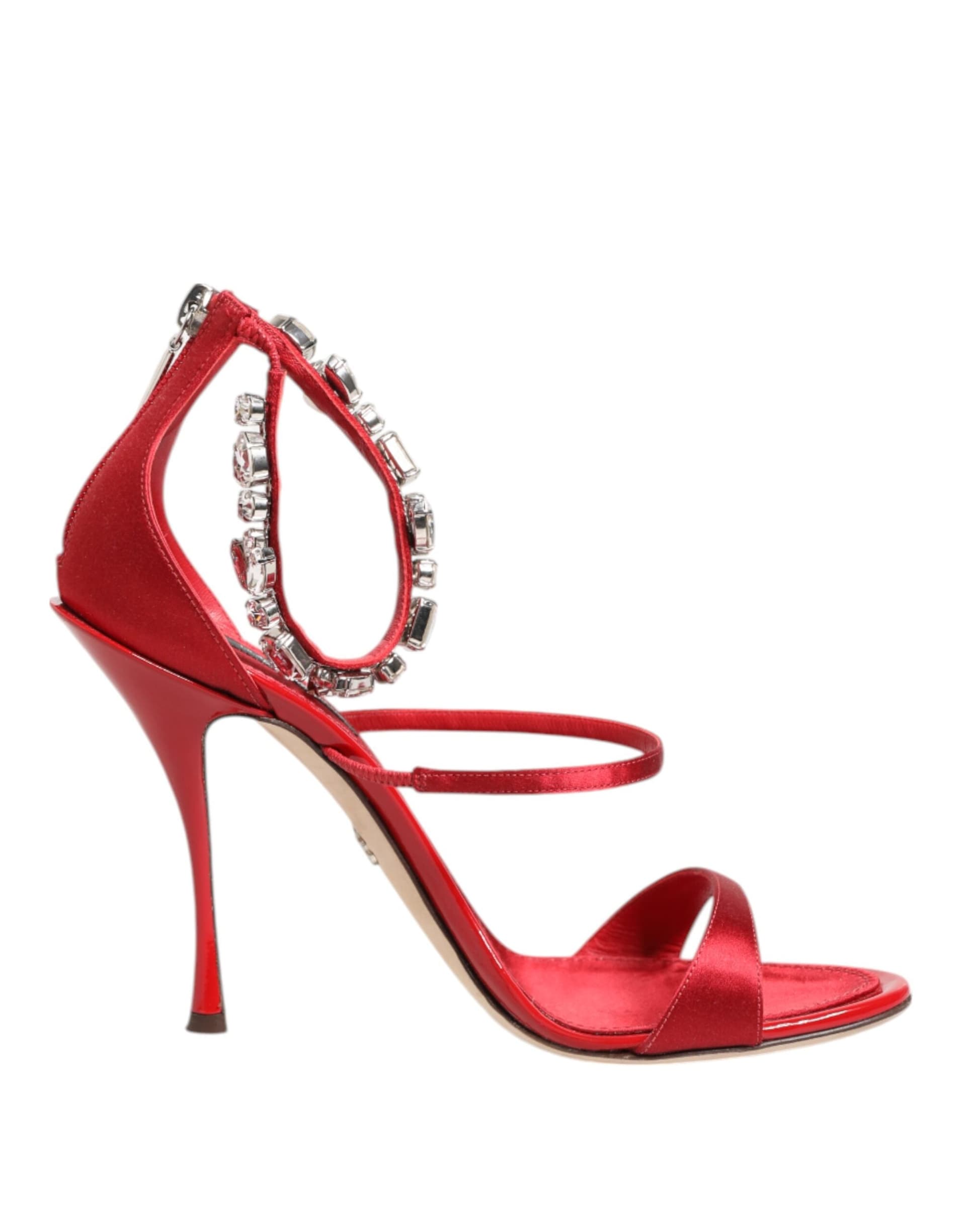 Dolce & Gabbana Red Satin Crystals Keira Sandals Heels Shoes - 7