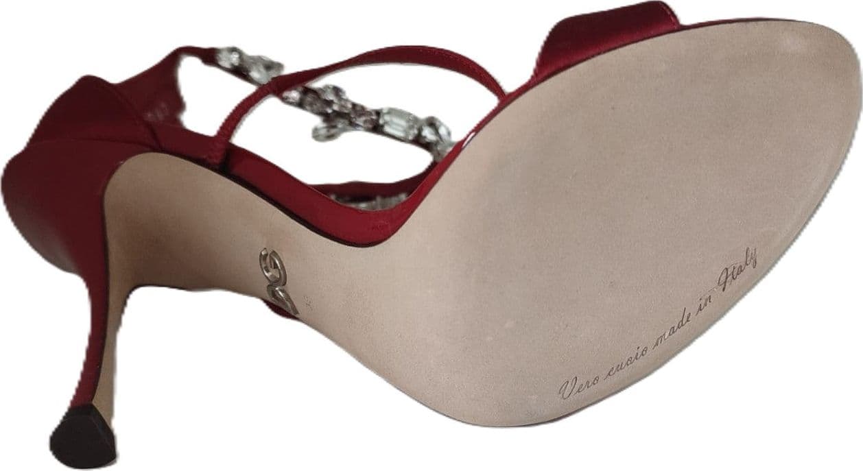 Dolce & Gabbana Red Satin Crystals Keira Sandals Heels Shoes - 8