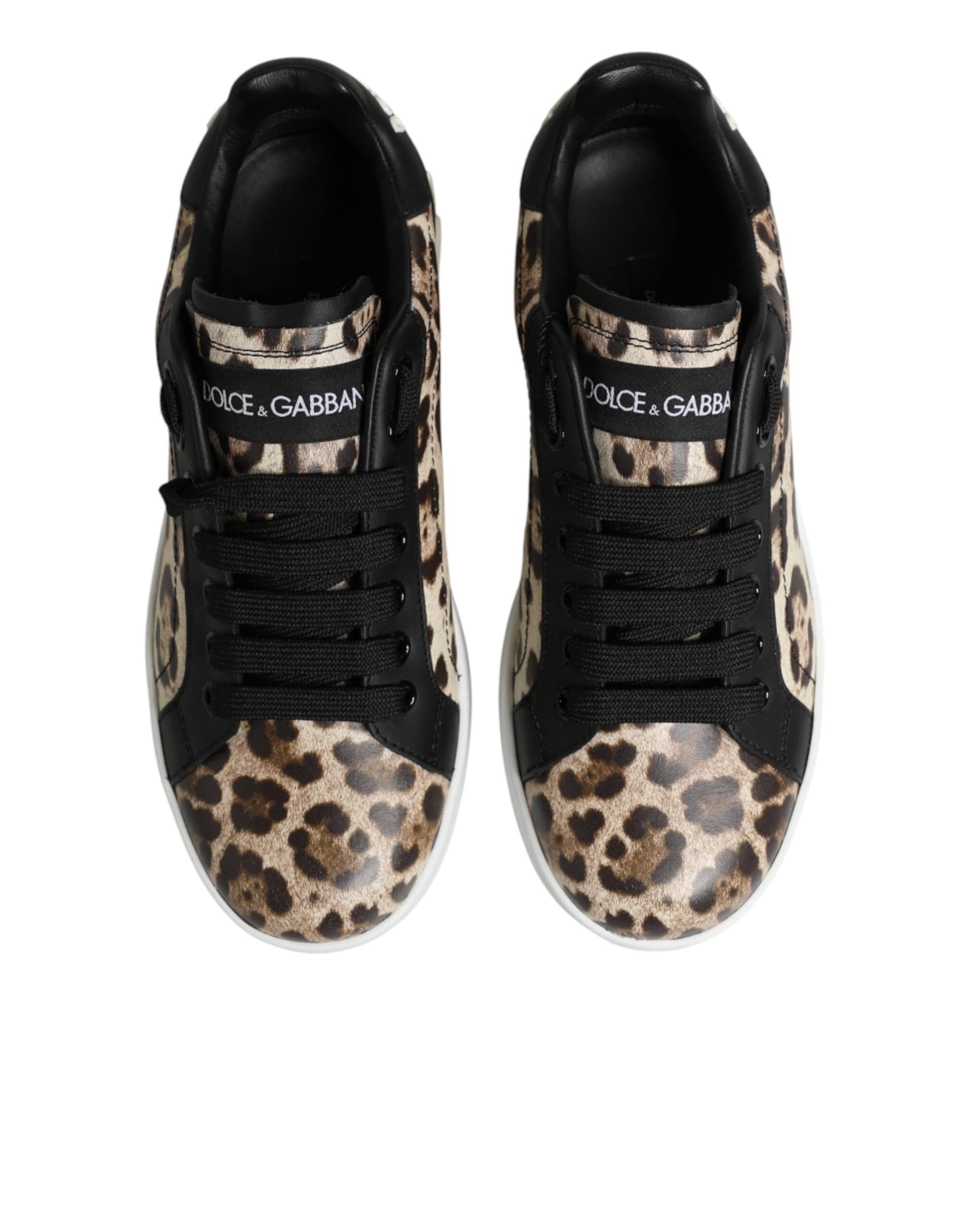 Dolce & Gabbana Brown Leather Leopard Low Top Sneakers Shoes - 2