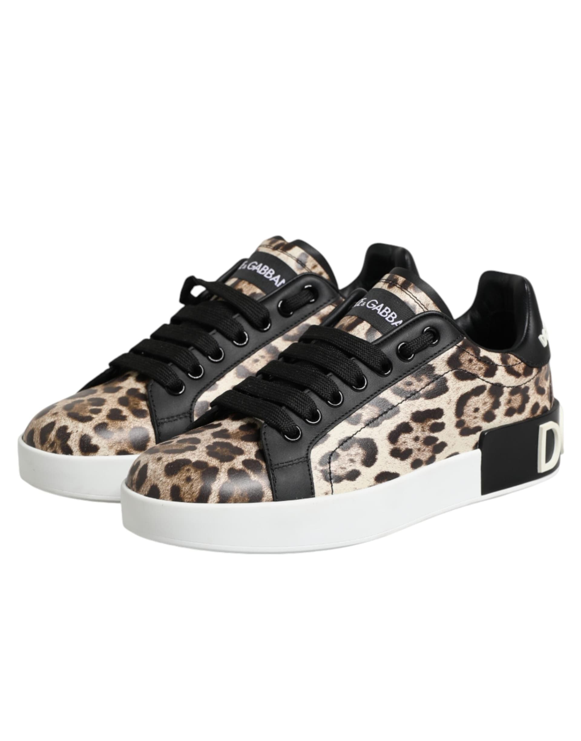Dolce & Gabbana Brown Leather Leopard Low Top Sneakers Shoes - 3