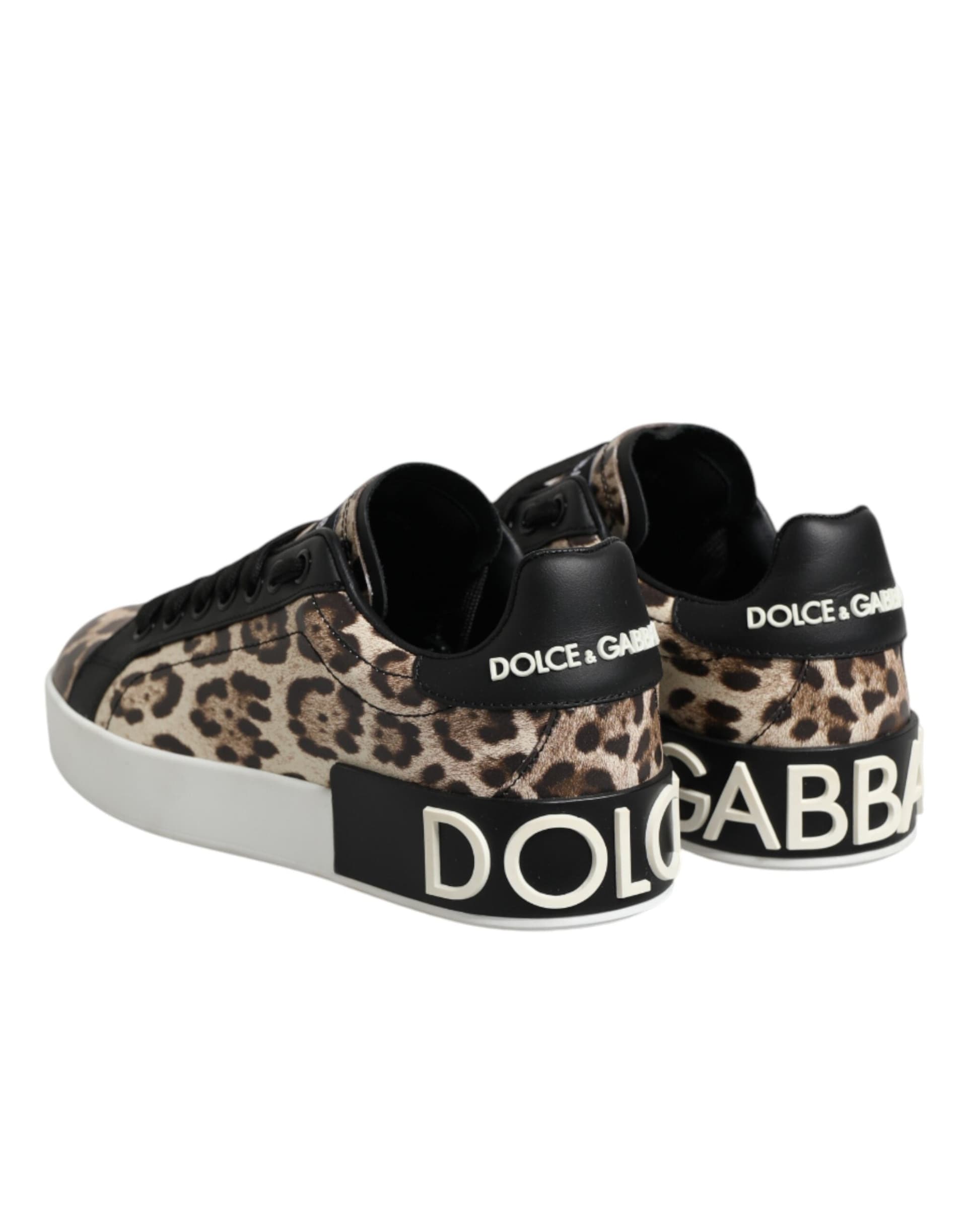 Dolce & Gabbana Brown Leather Leopard Low Top Sneakers Shoes - 4
