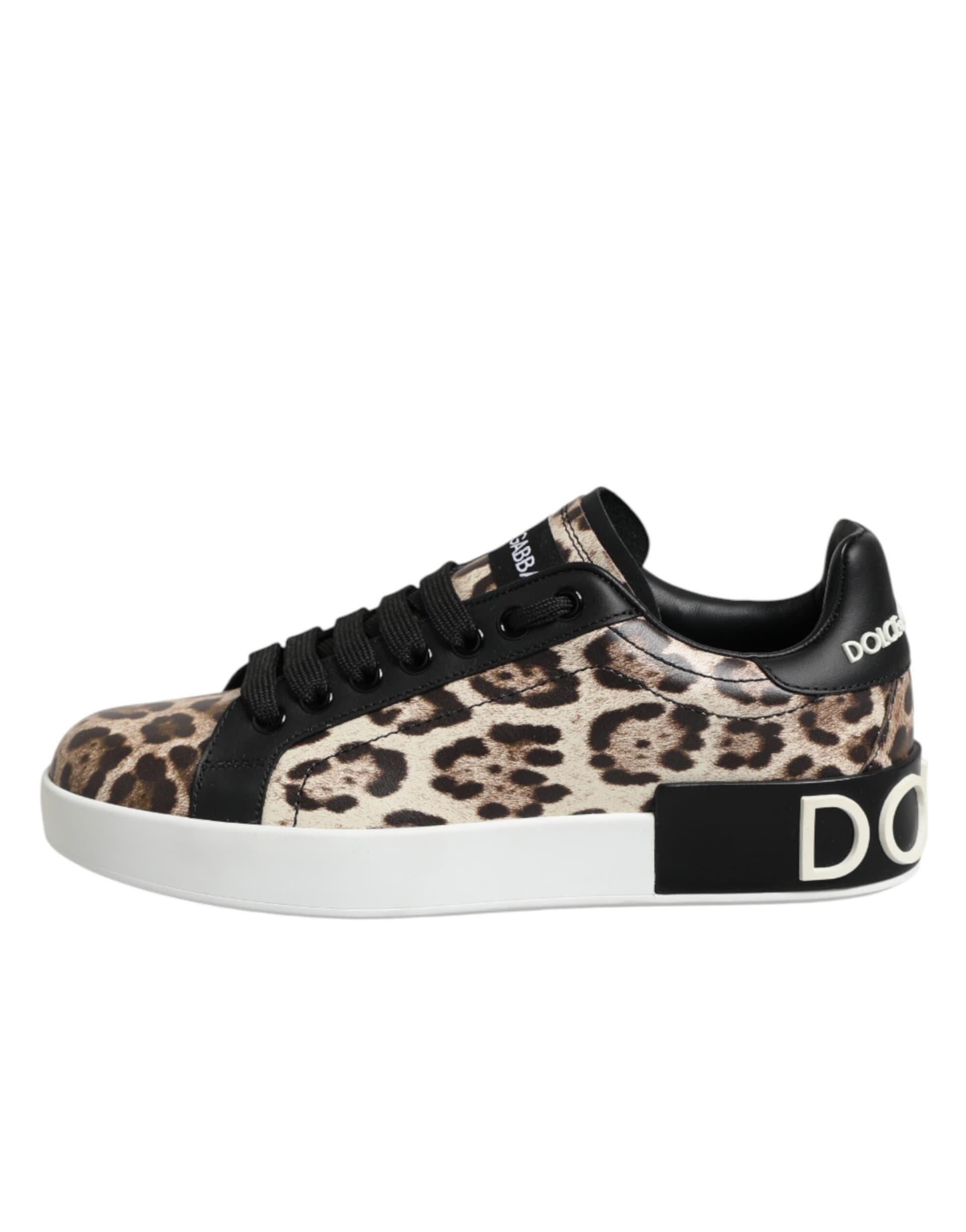 Dolce & Gabbana Brown Leather Leopard Low Top Sneakers Shoes - 5