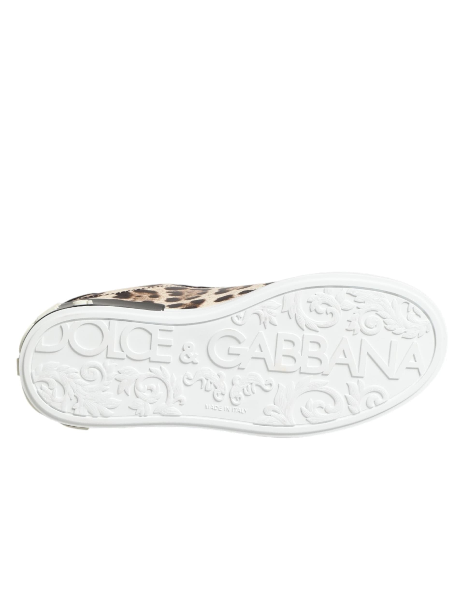 Dolce & Gabbana Brown Leather Leopard Low Top Sneakers Shoes - 8