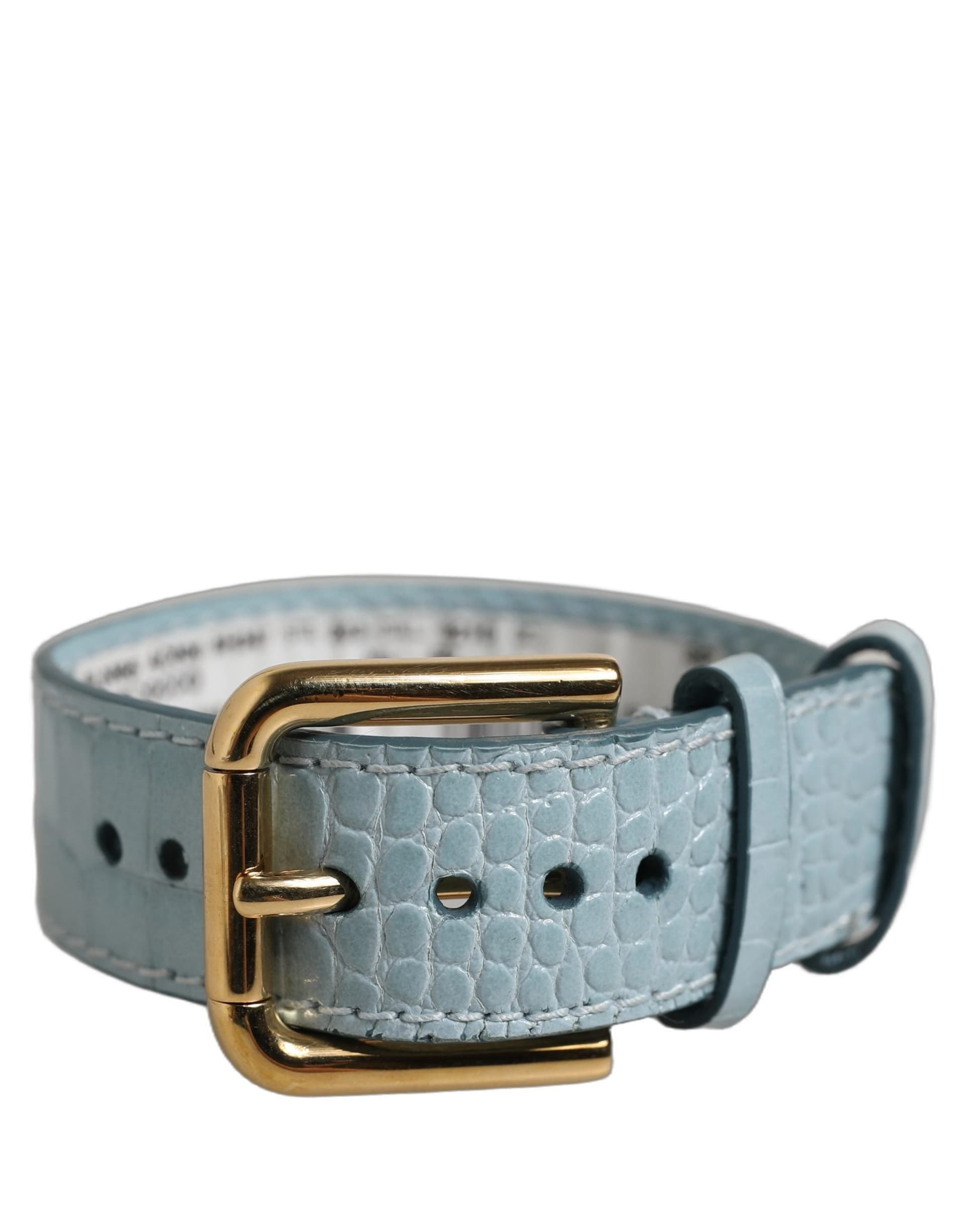 Dolce & Gabbana Blue Embossed Leather Gold Buckle Belt Strap Bracelet - 2
