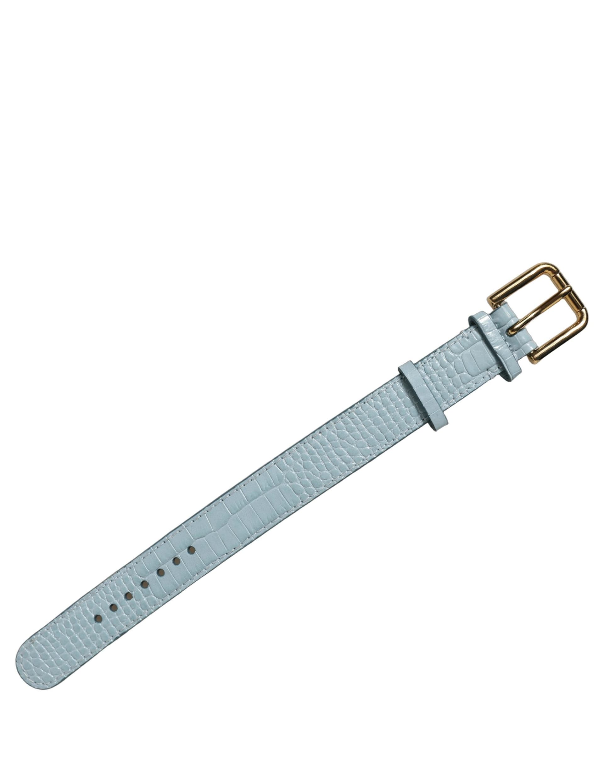 Dolce & Gabbana Blue Embossed Leather Gold Buckle Belt Strap Bracelet - 3