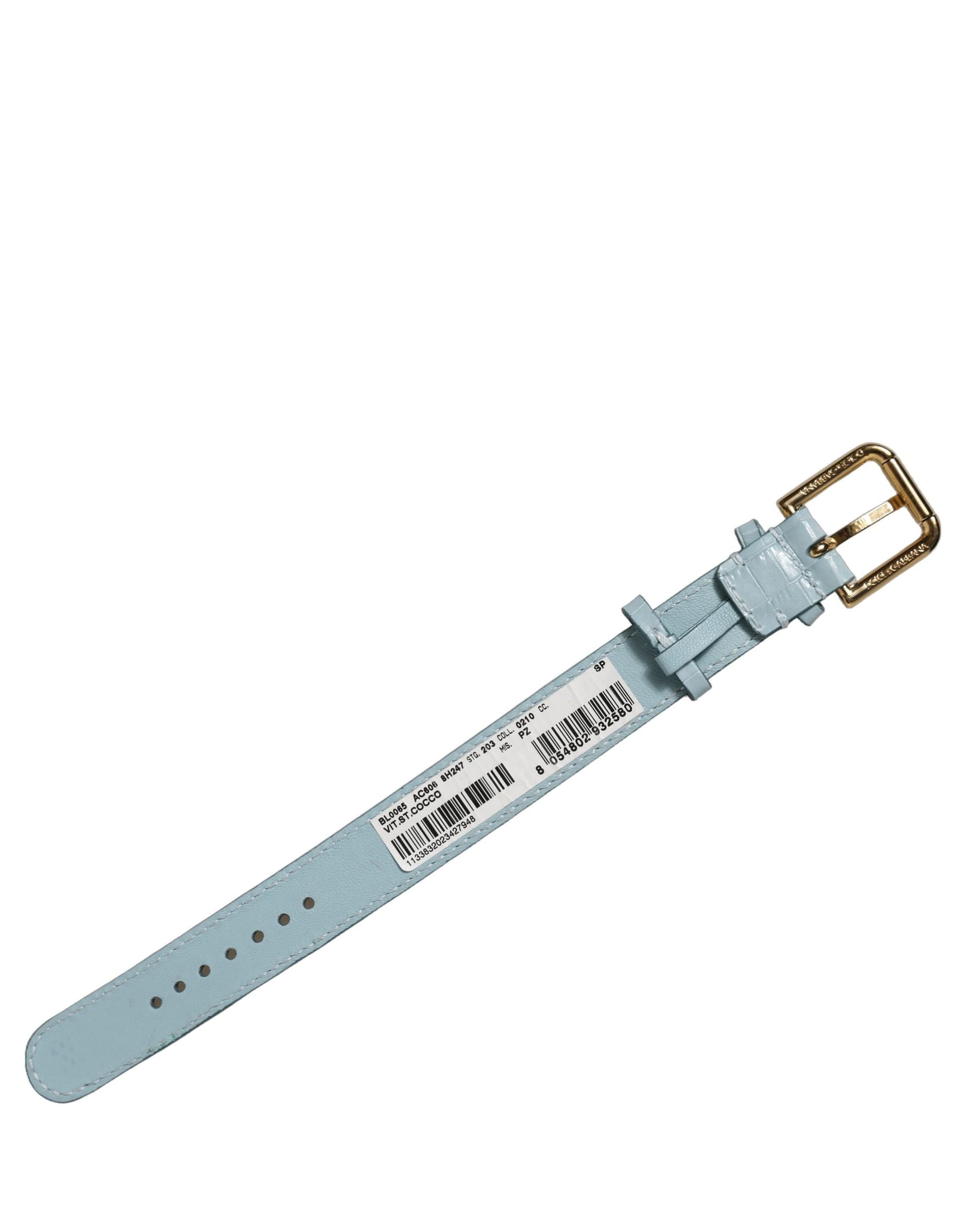 Dolce & Gabbana Blue Embossed Leather Gold Buckle Belt Strap Bracelet - 4