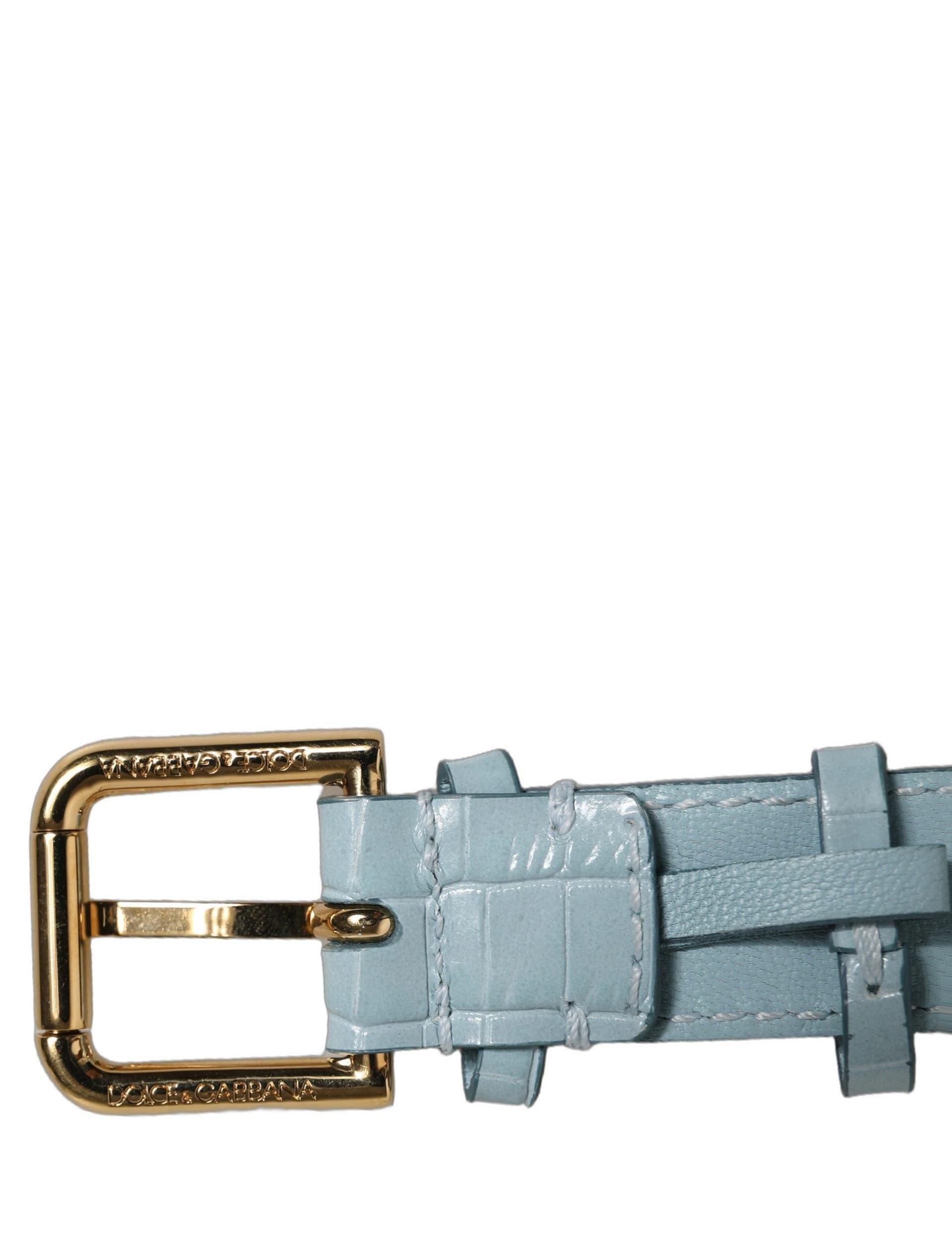 Dolce & Gabbana Blue Embossed Leather Gold Buckle Belt Strap Bracelet - 6