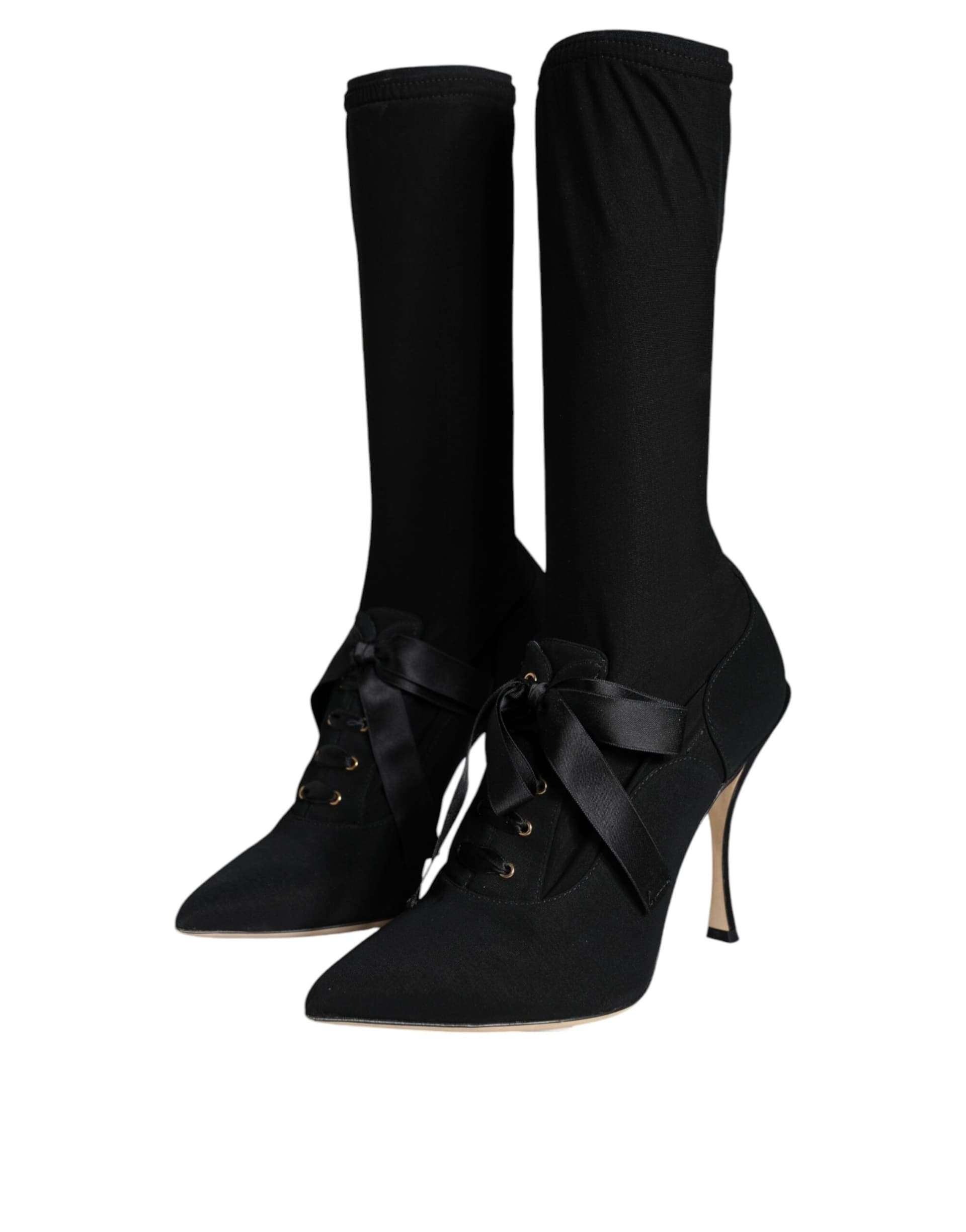 Dolce & Gabbana Black Stiletto Heels Mid Calf Boots Shoes - 2