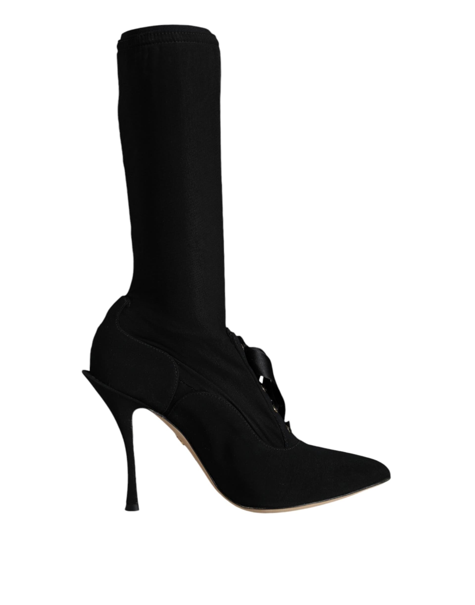 Dolce & Gabbana Black Stiletto Heels Mid Calf Boots Shoes - 3