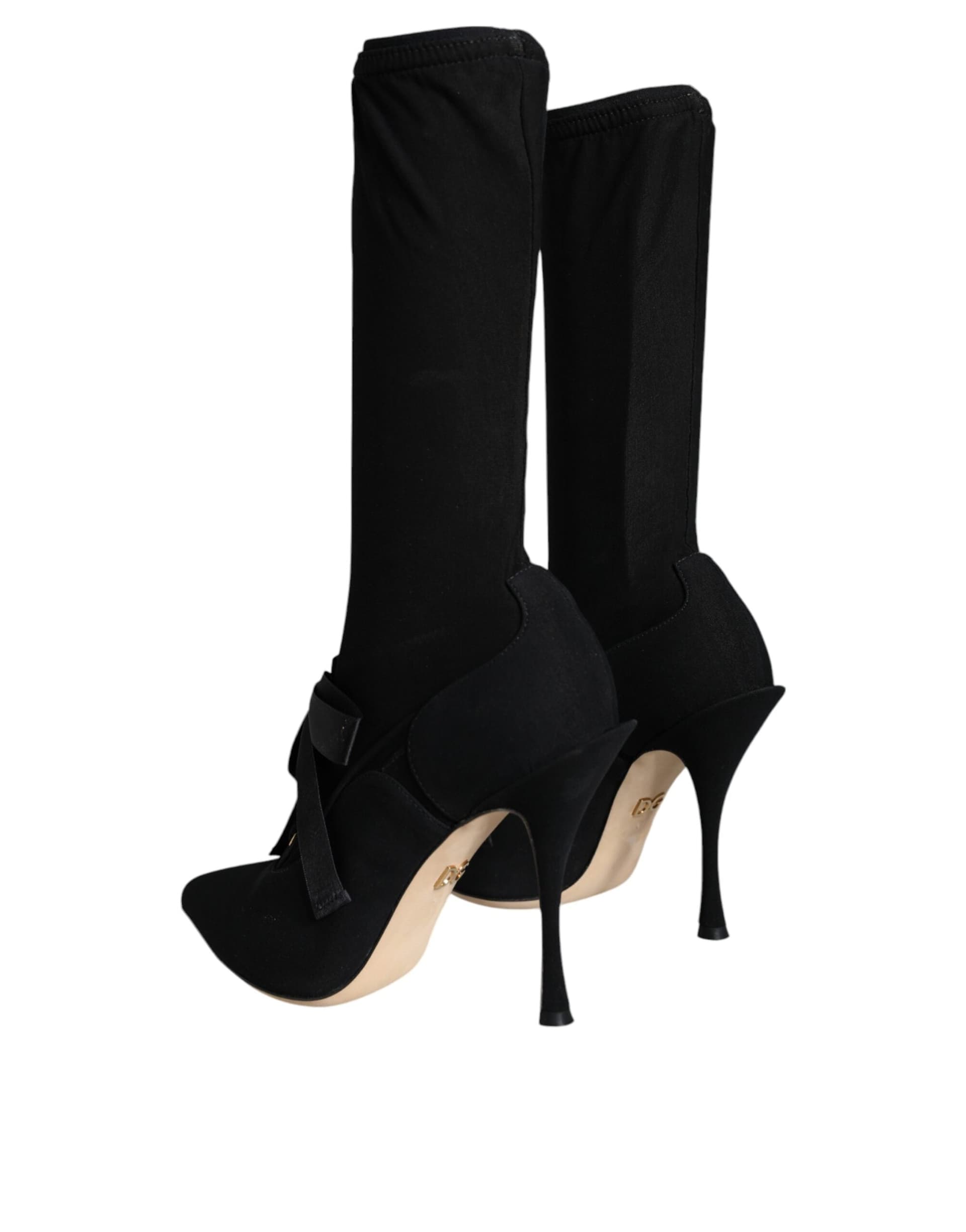 Dolce & Gabbana Black Stiletto Heels Mid Calf Boots Shoes - 5