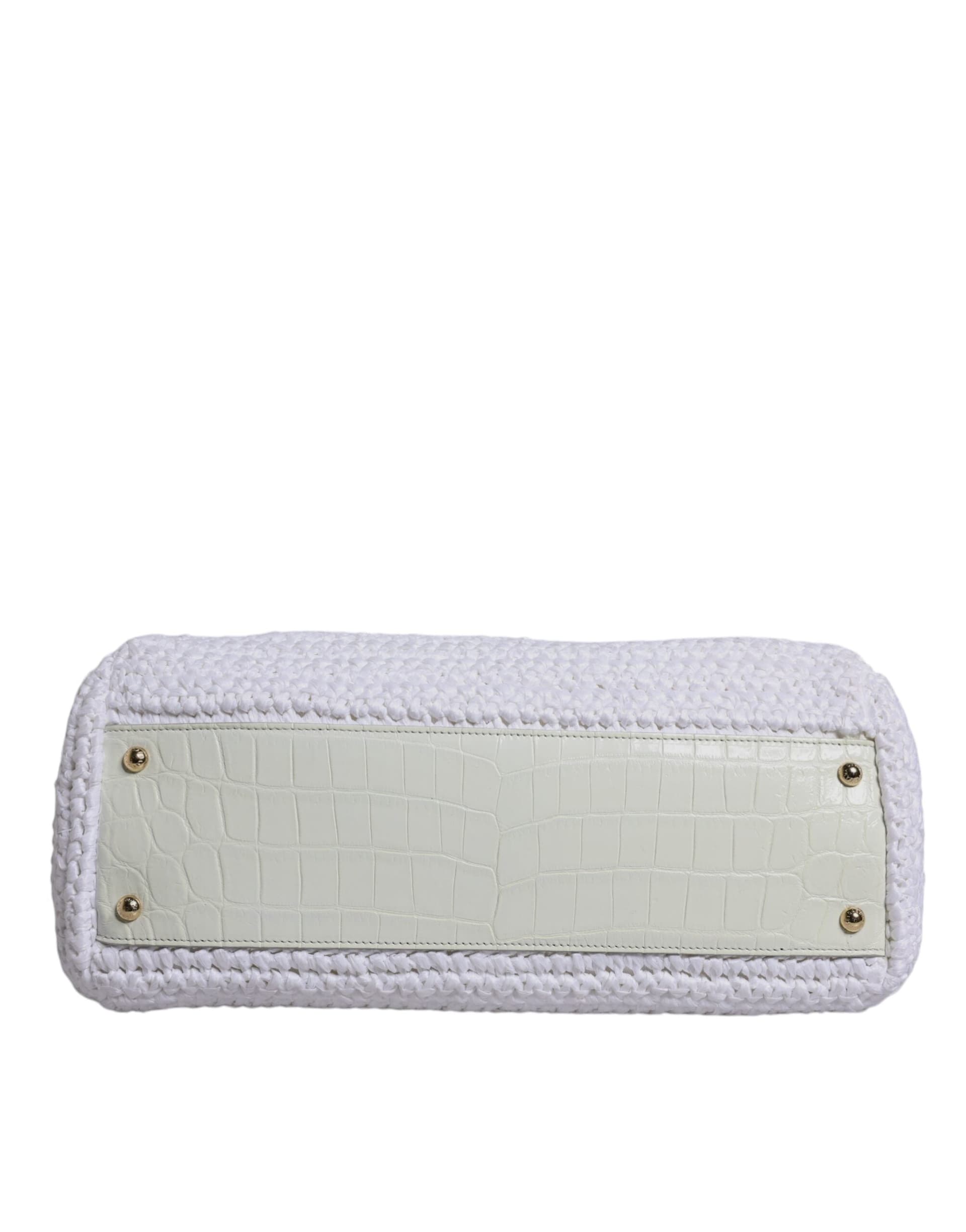 Dolce & Gabbana White Rafia Leather Top Handle Crossbody Bag - 6