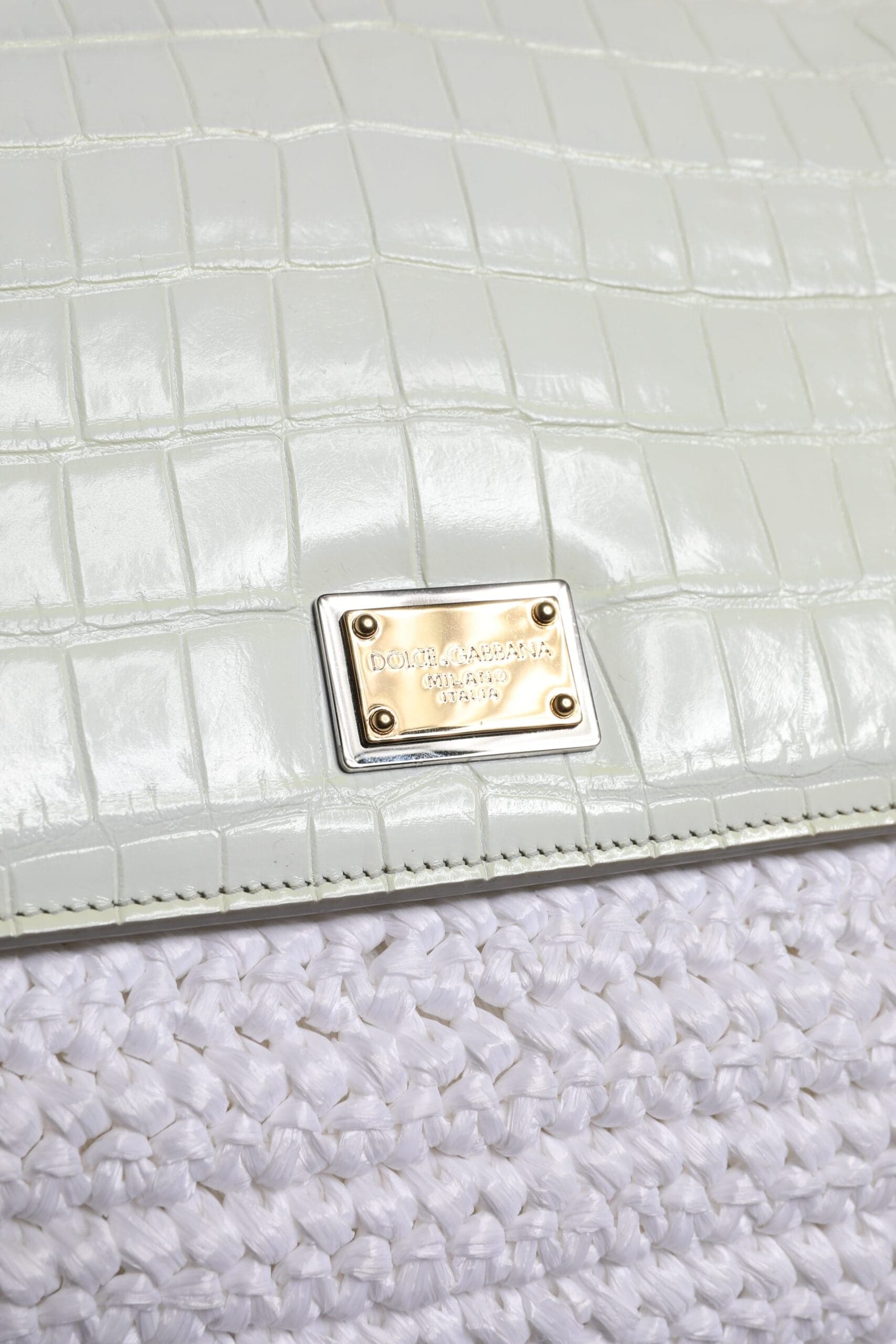Dolce & Gabbana White Rafia Leather Top Handle Crossbody Bag - 7