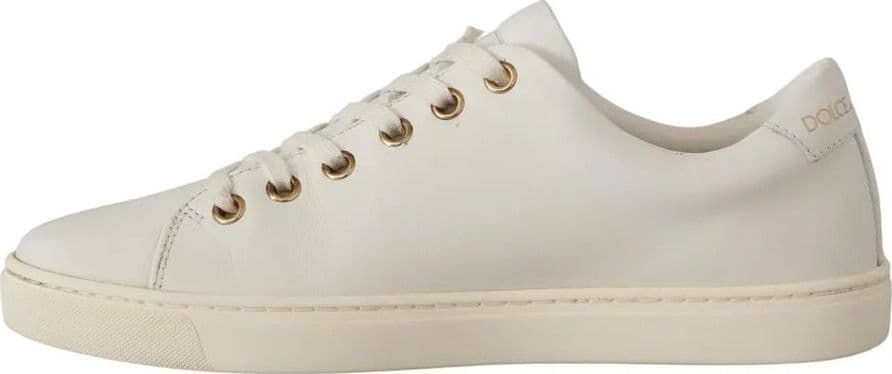 Dolce & Gabbana White Leather Gold Red Heart Sneakers Shoes - 3