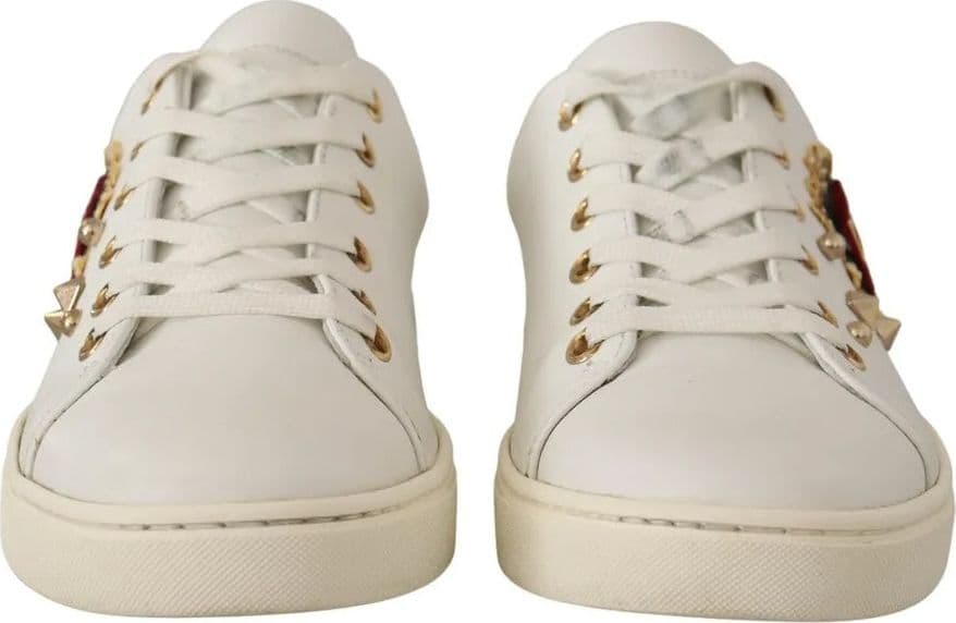 Dolce & Gabbana White Leather Gold Red Heart Sneakers Shoes - 6