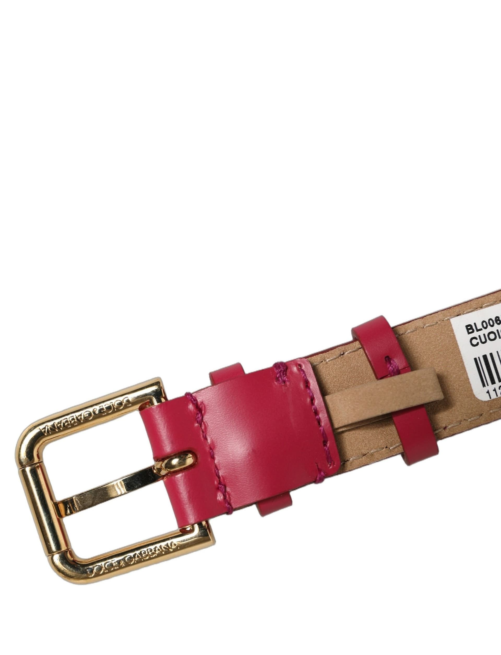 Dolce & Gabbana Red Calfskin Leather Gold Buckle Belt Strap Bracelet - 6
