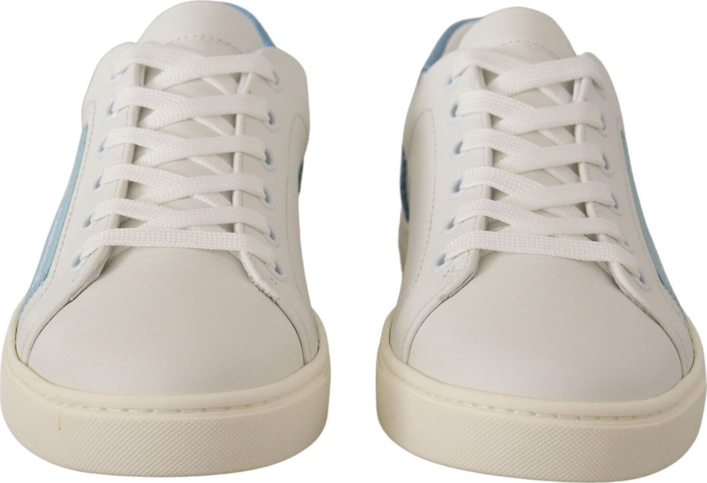 Dolce & Gabbana White Blue Leather Low Top Sneakers Shoes - 2