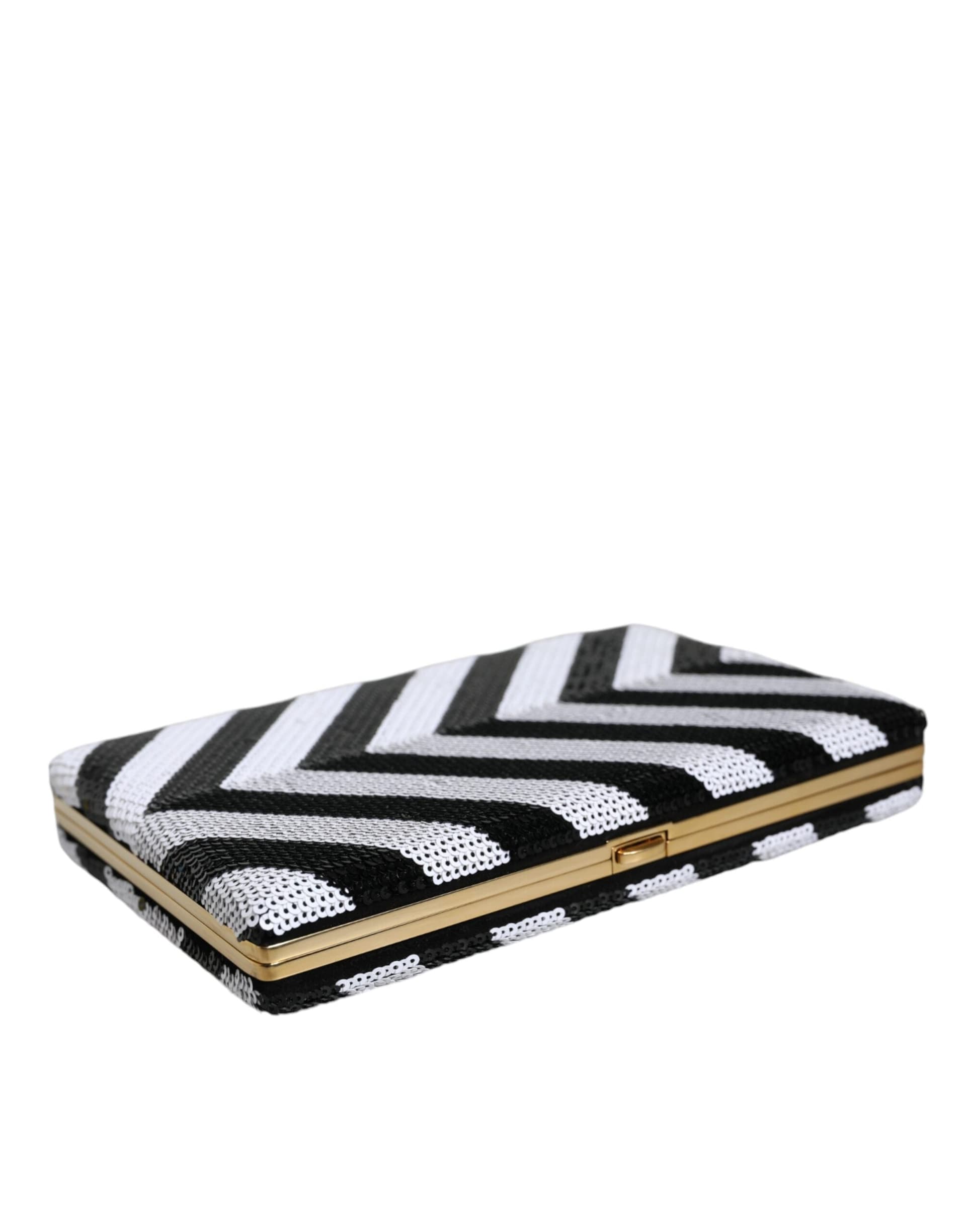 Dolce & Gabbana Black White Gold Frame Clutch Evening Party Purse Bag - 5