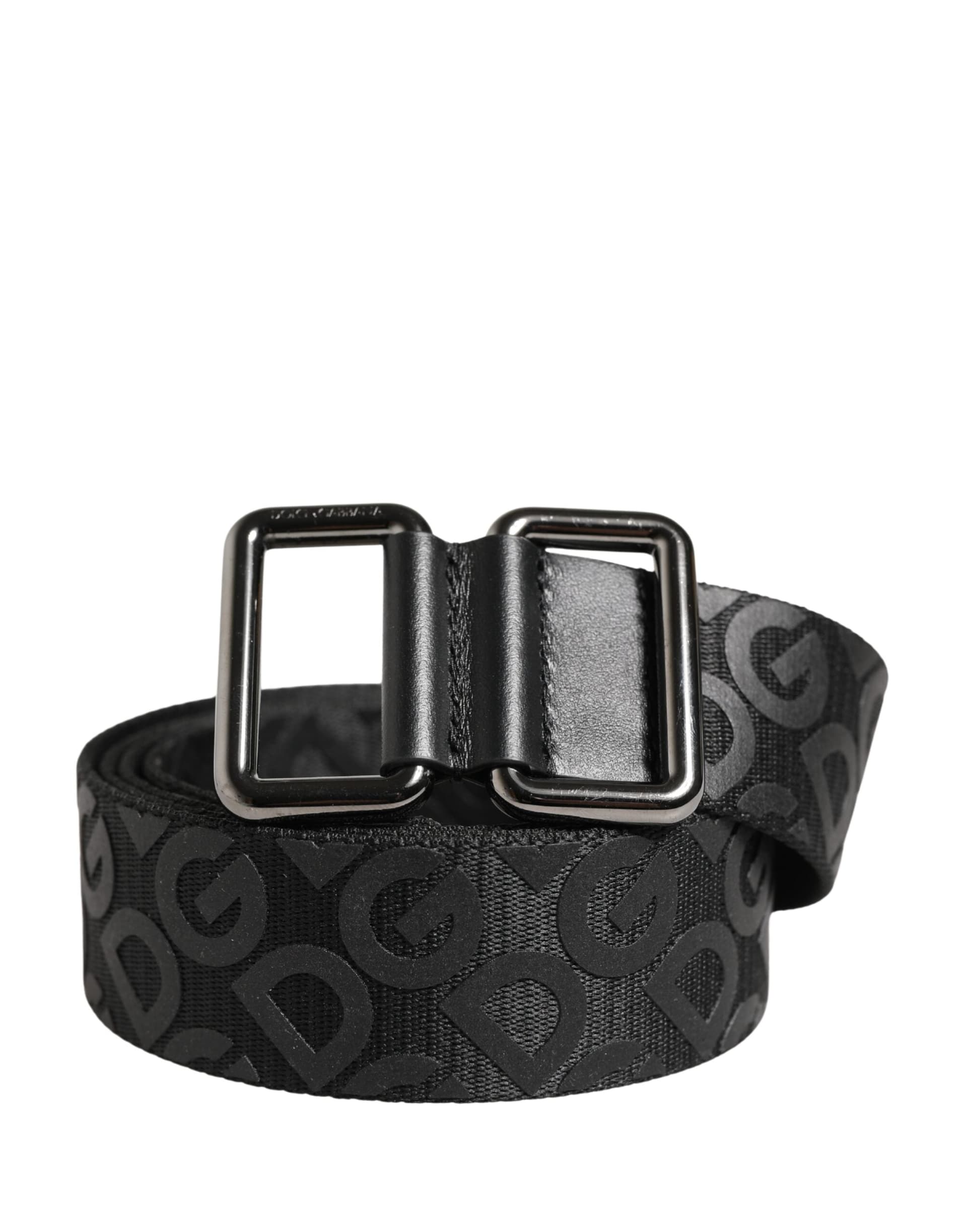 Dolce & Gabbana Black Logo Monogram Silver Metal Buckle Belt - 2