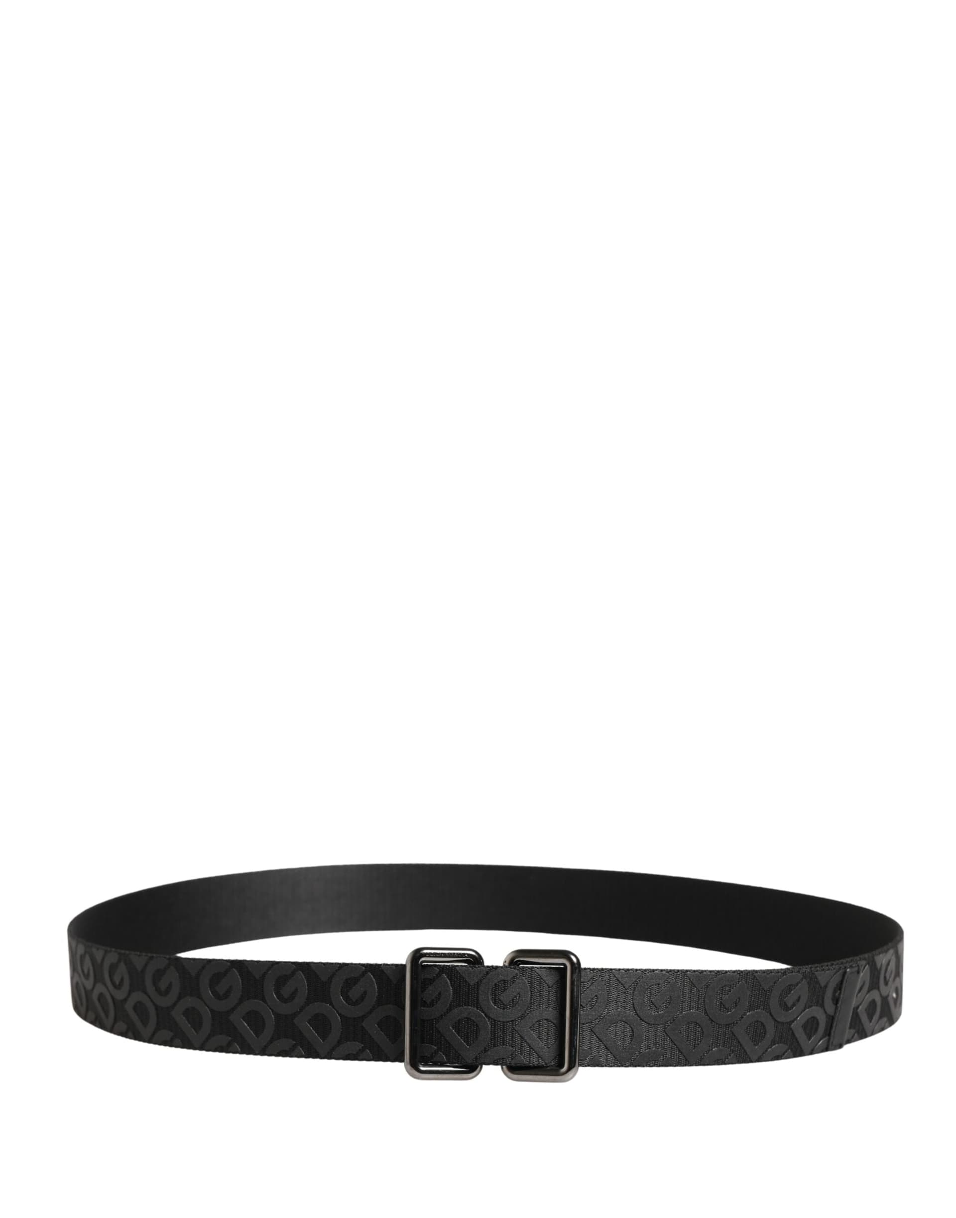 Dolce & Gabbana Black Logo Monogram Silver Metal Buckle Belt - 3