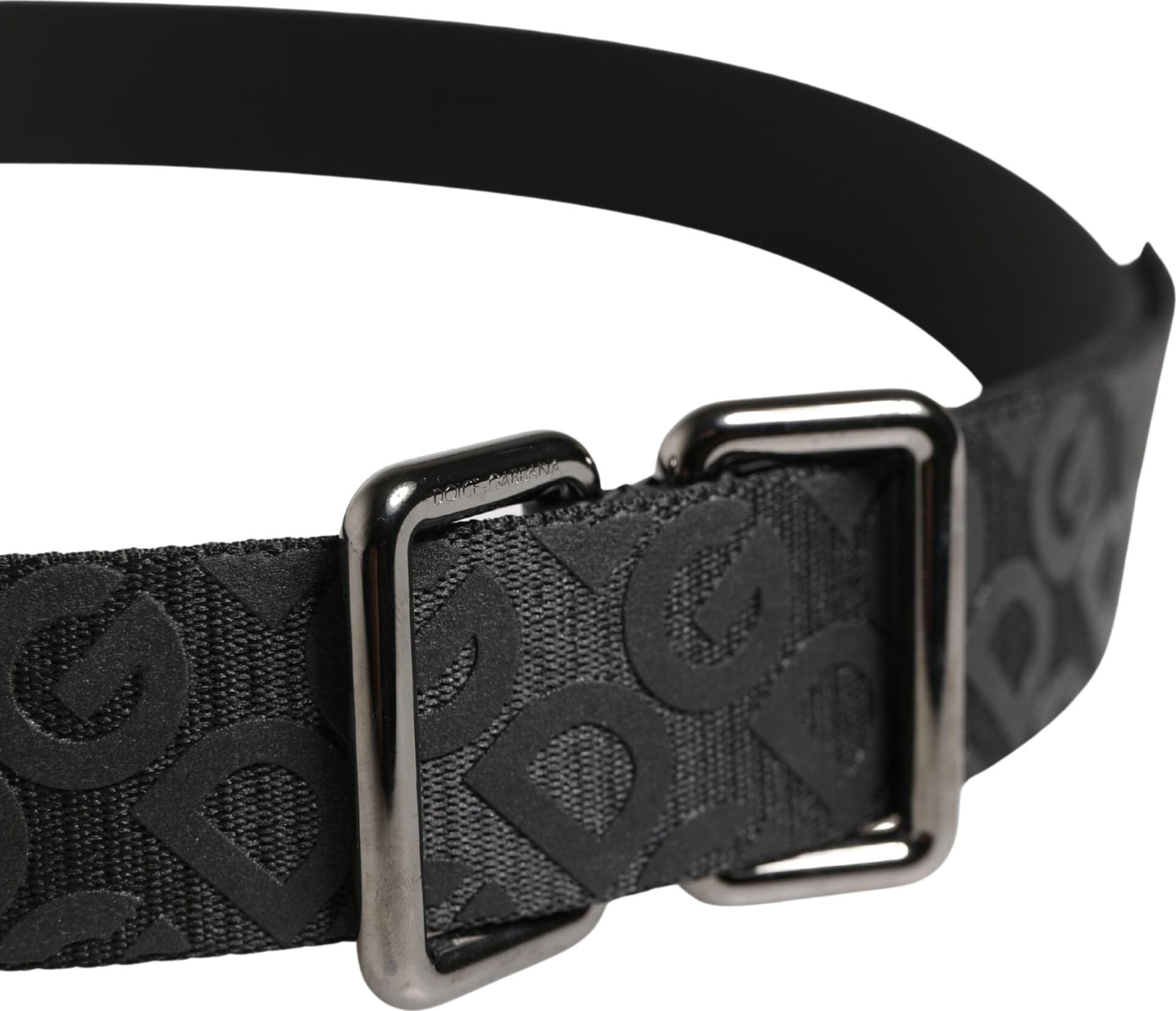 Dolce & Gabbana Black Logo Monogram Silver Metal Buckle Belt - 4