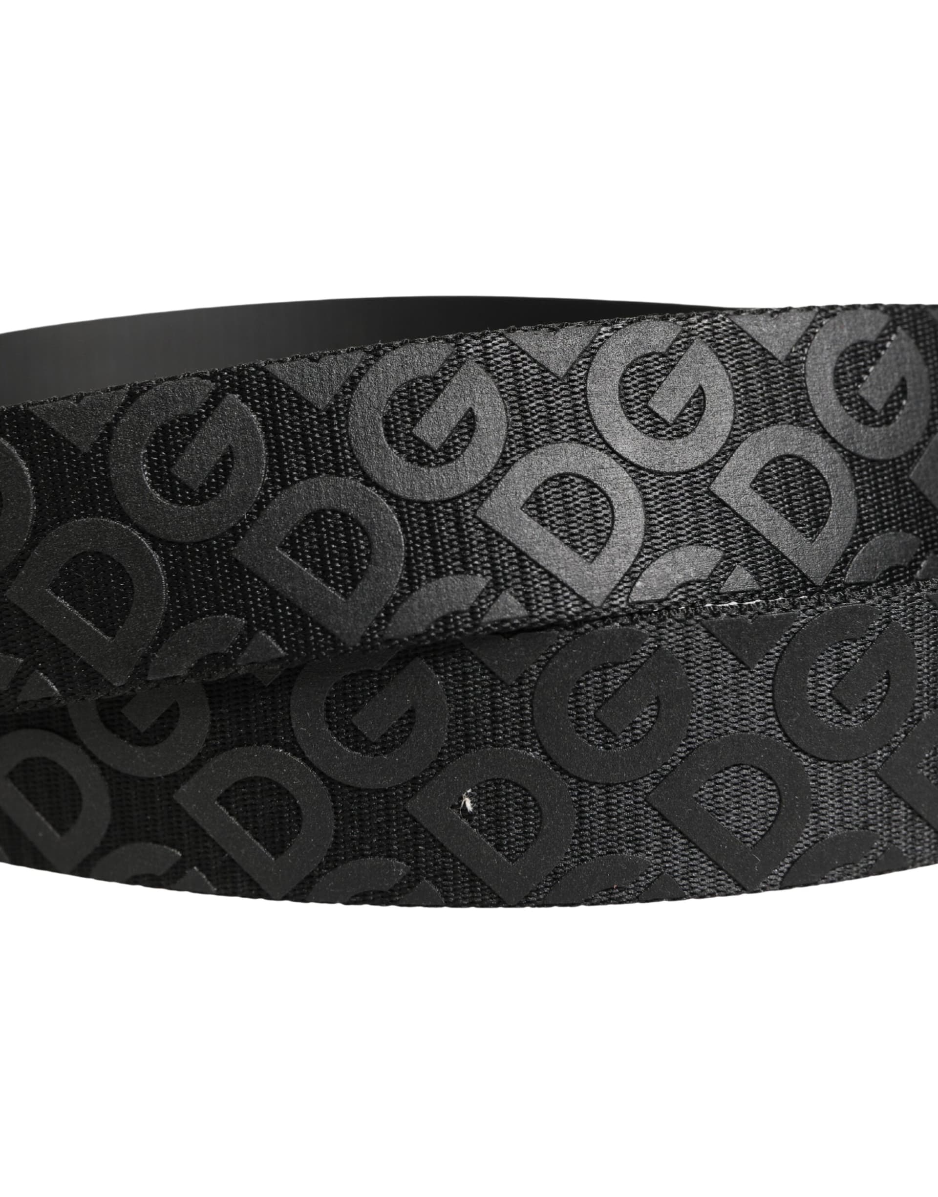 Dolce & Gabbana Black Logo Monogram Silver Metal Buckle Belt - 5